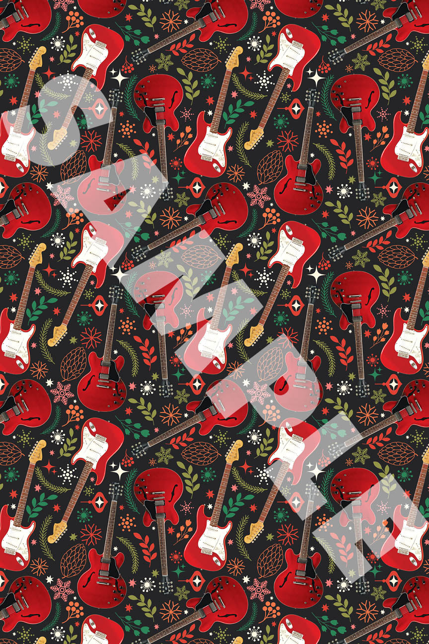 Gift Wrap Paper - Christmas Red Guitar Theme