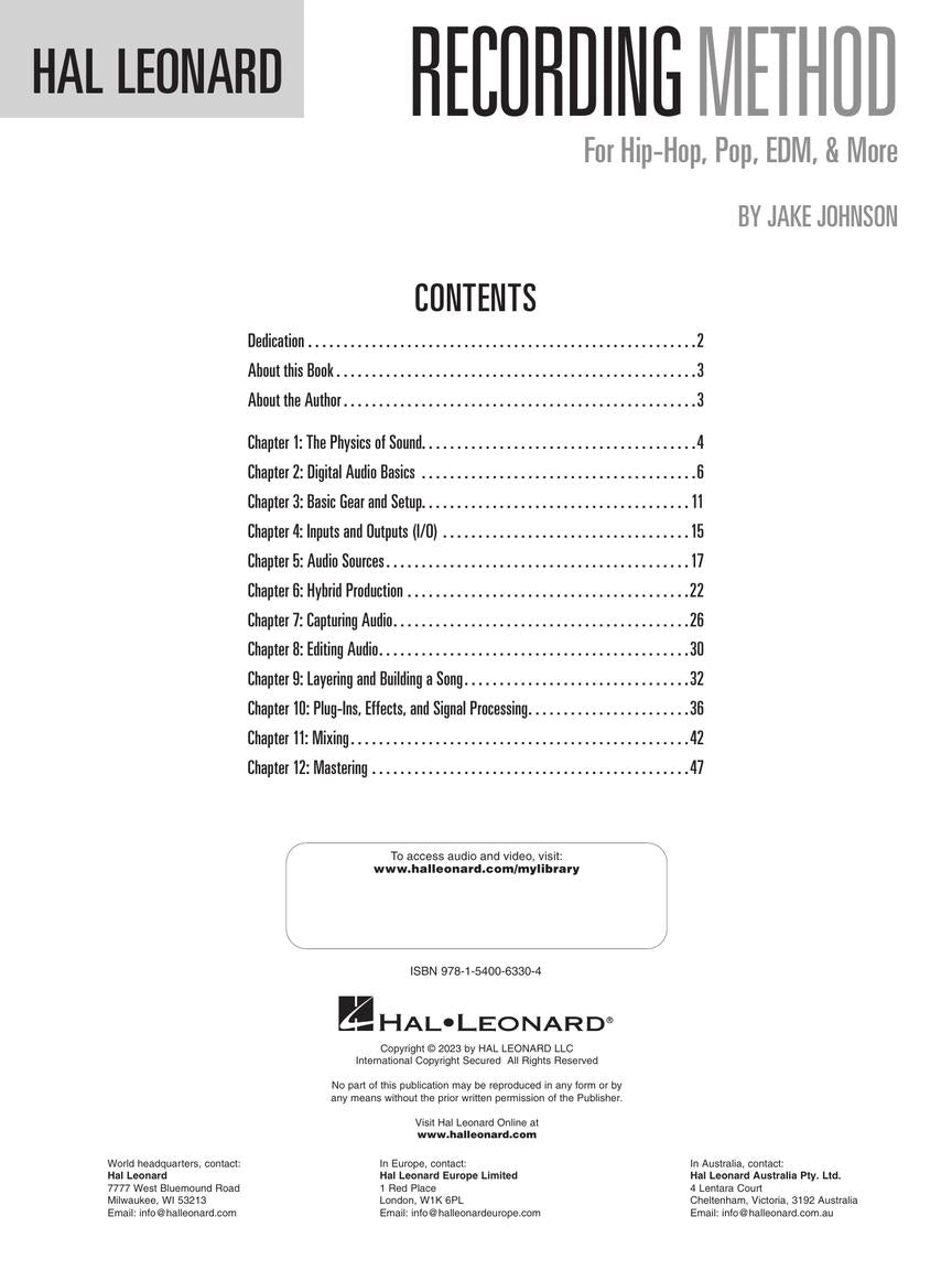 Hal Leonard Recording Method for Hip-Hop, Pop, EDM, & More