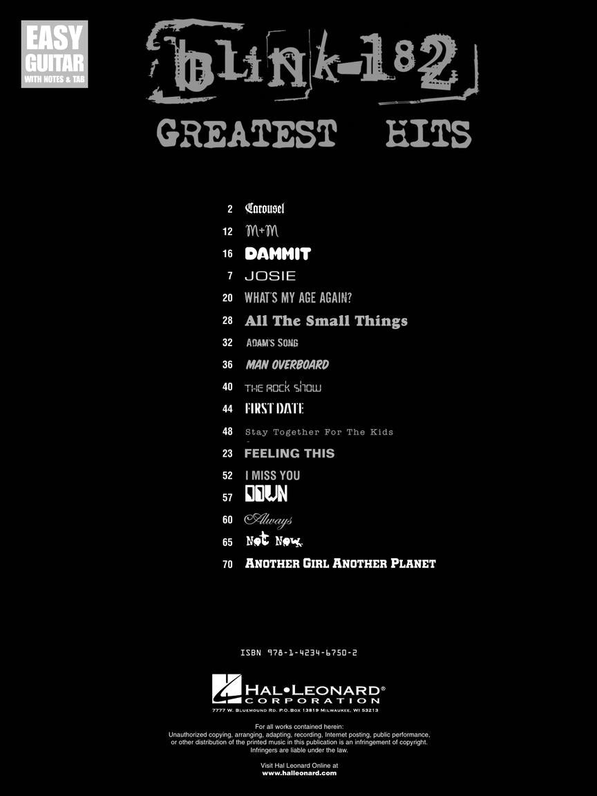 blink-182 – Greatest Hits, Easy Guitar with Notes & Tab