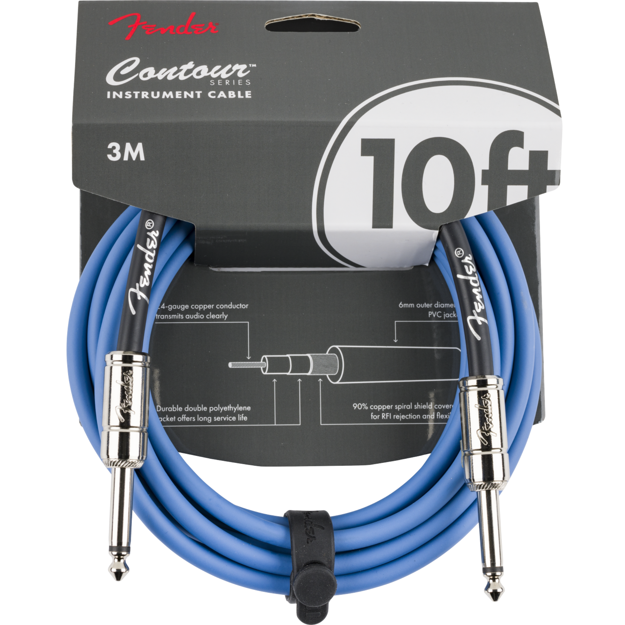 Fender Contour Series Instrument Cable 10ft/3M, Lake Placid Blue