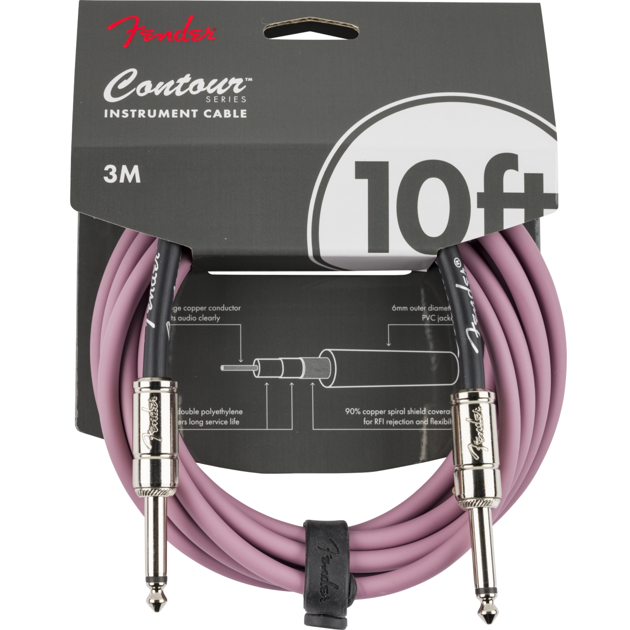 Fender Contour Series Instrument Cable 10ft/3M, Burgundy Mist