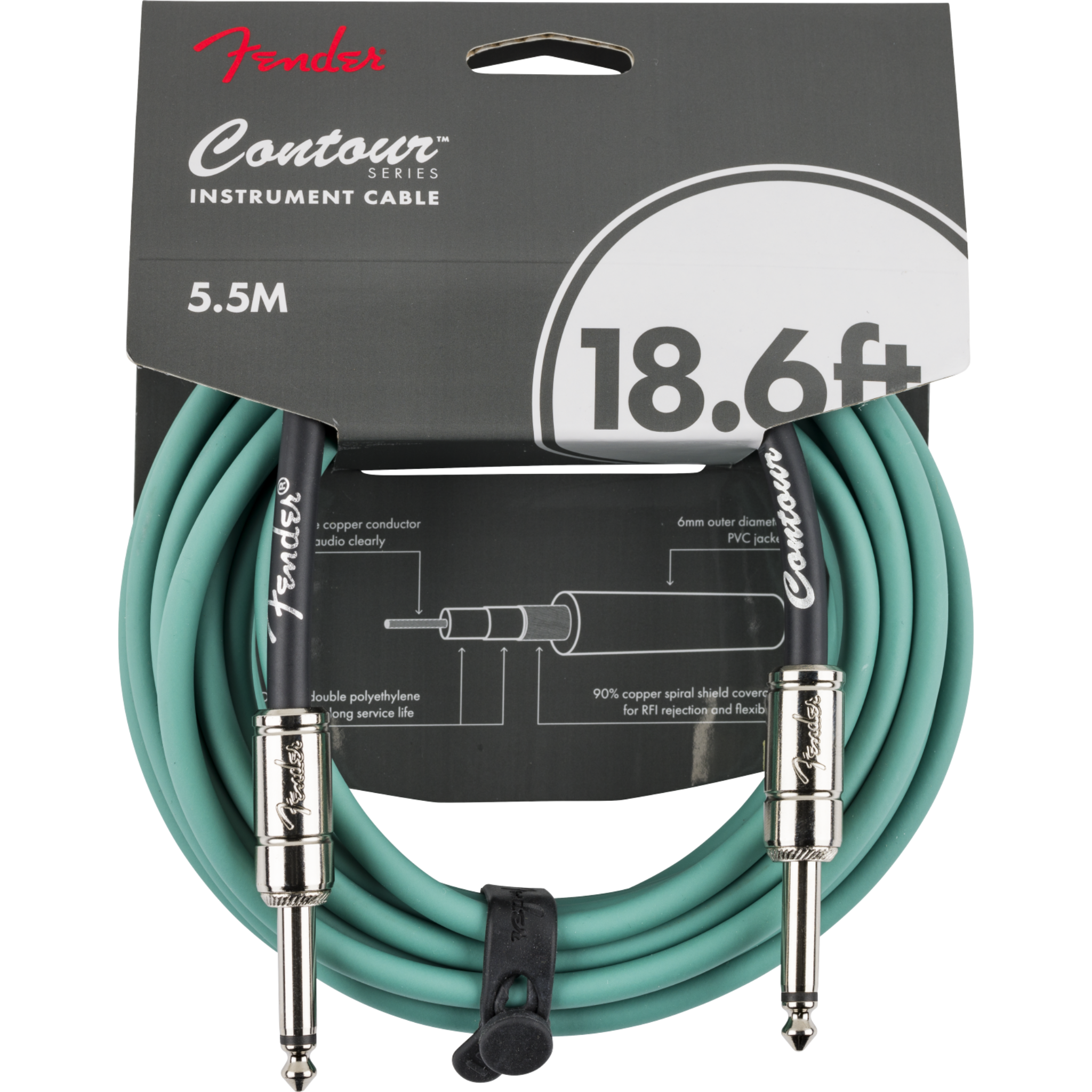 Fender Contour Series Instrument Cable, Sherwood Green