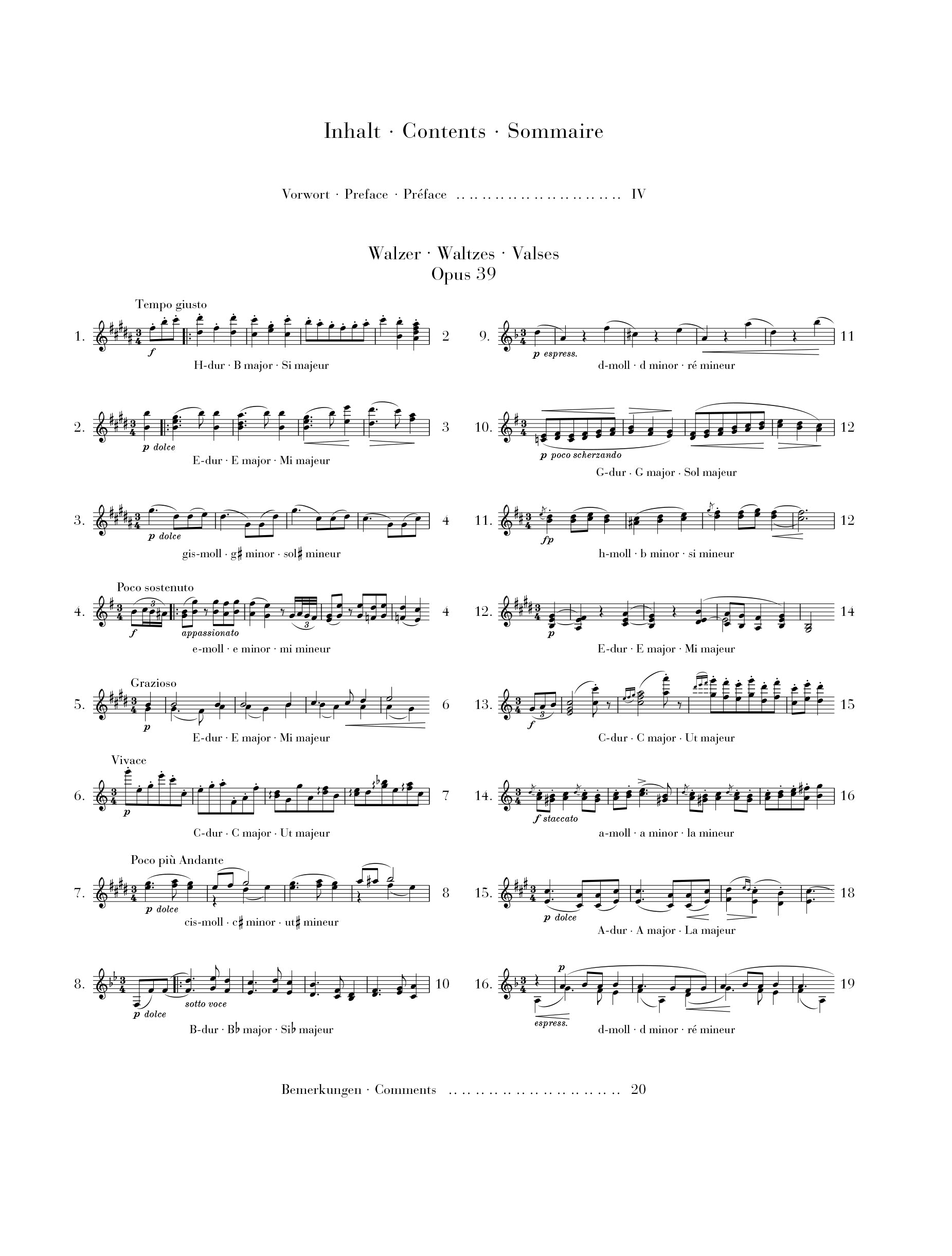 Brahms: Waltzes op. 39 – Simplified Version for Piano Solo