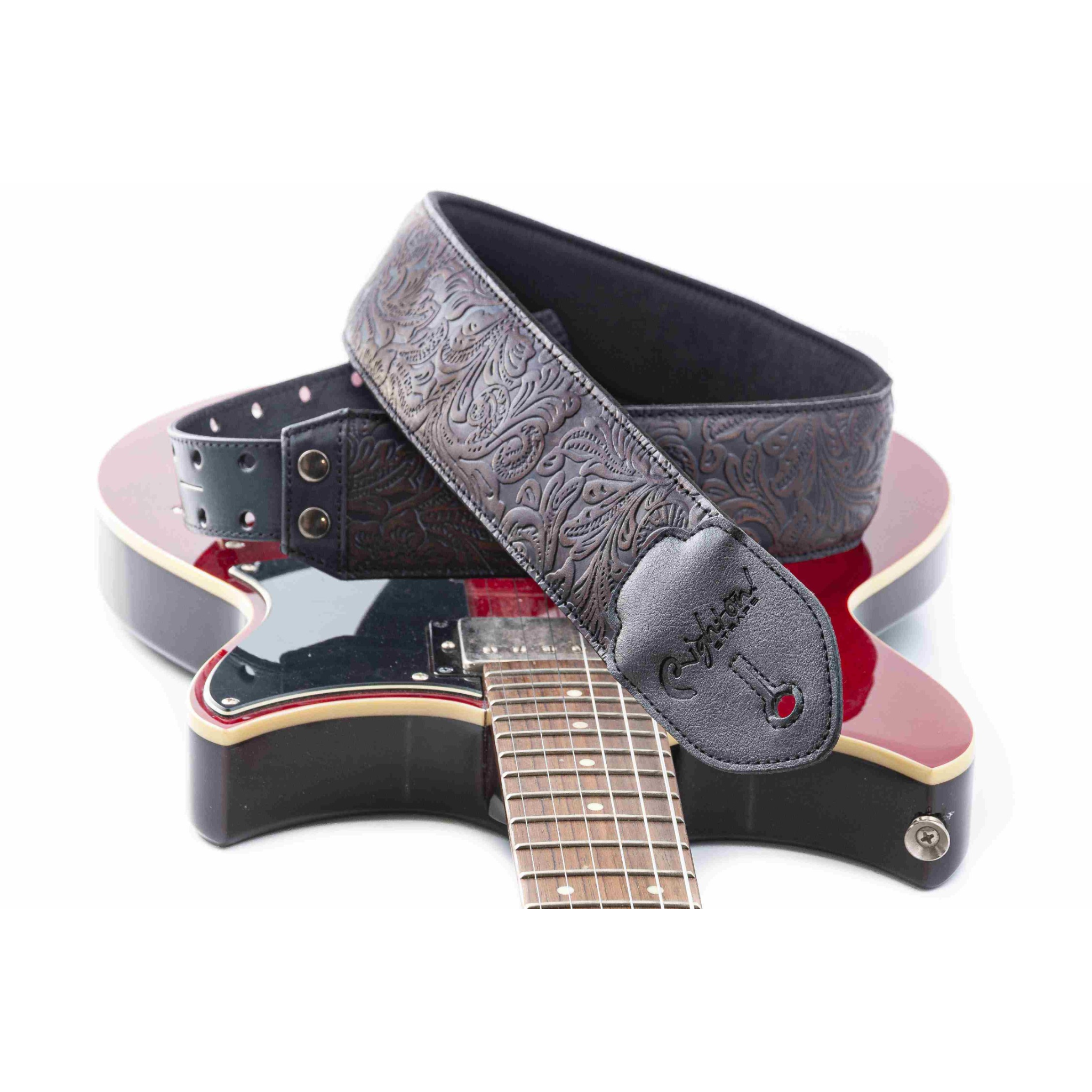 RightOn! Blackguard Leather Guitar Strap, Black