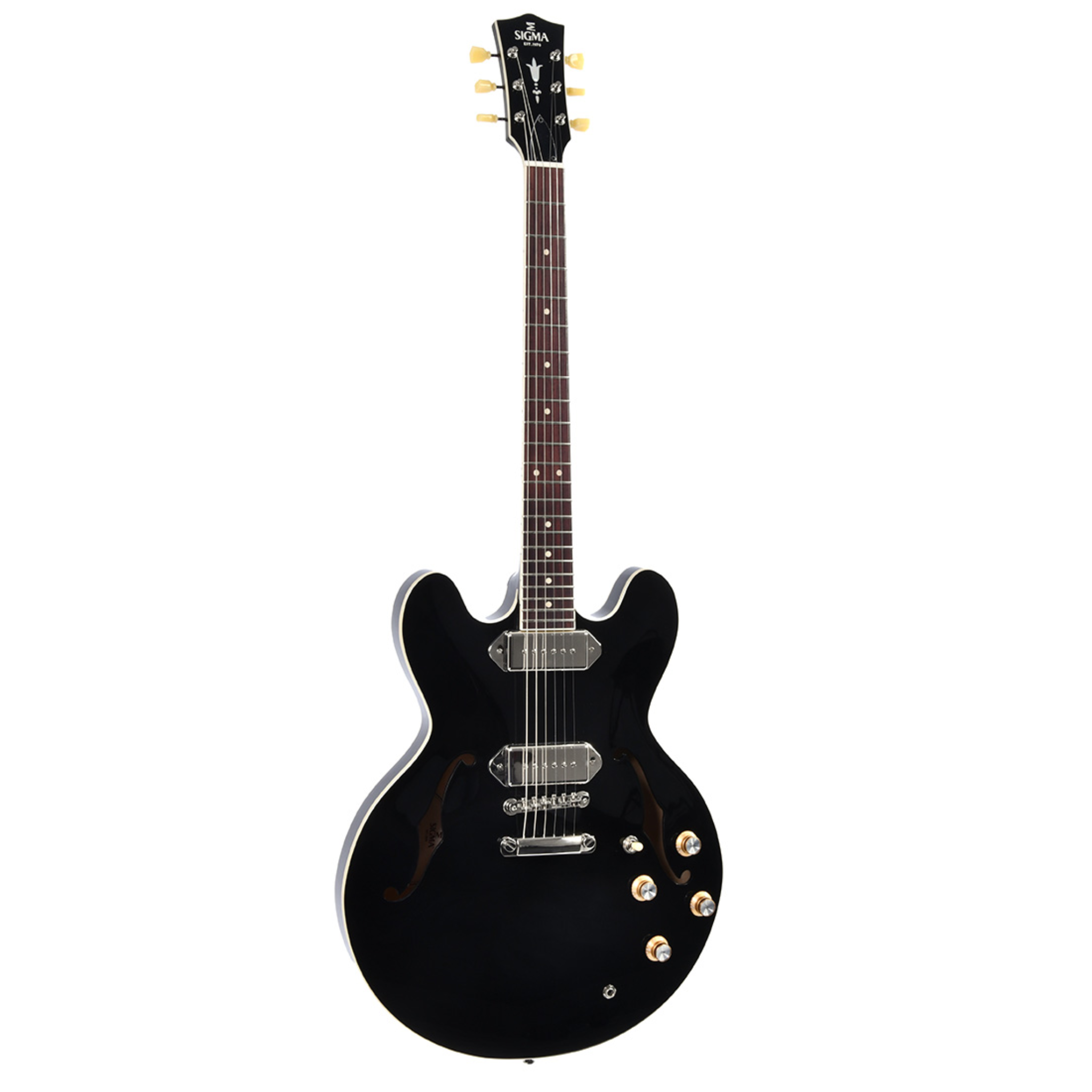 Sigma Semi-Hollow Electric Guitar, Gloss Black