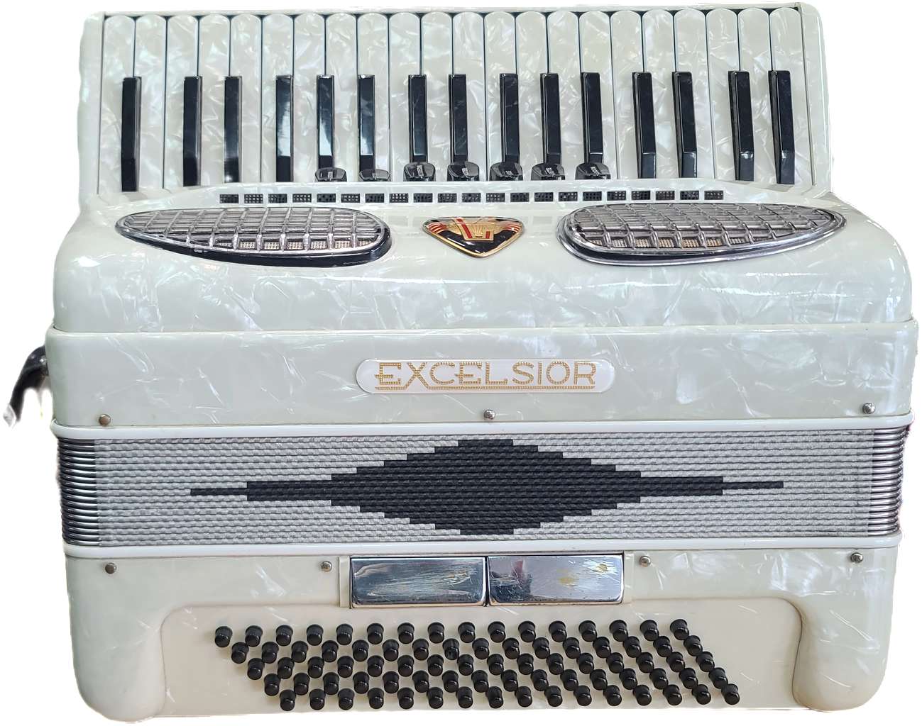 Second Hand Excelsior 80 Bass Piano Accordion Pearl White