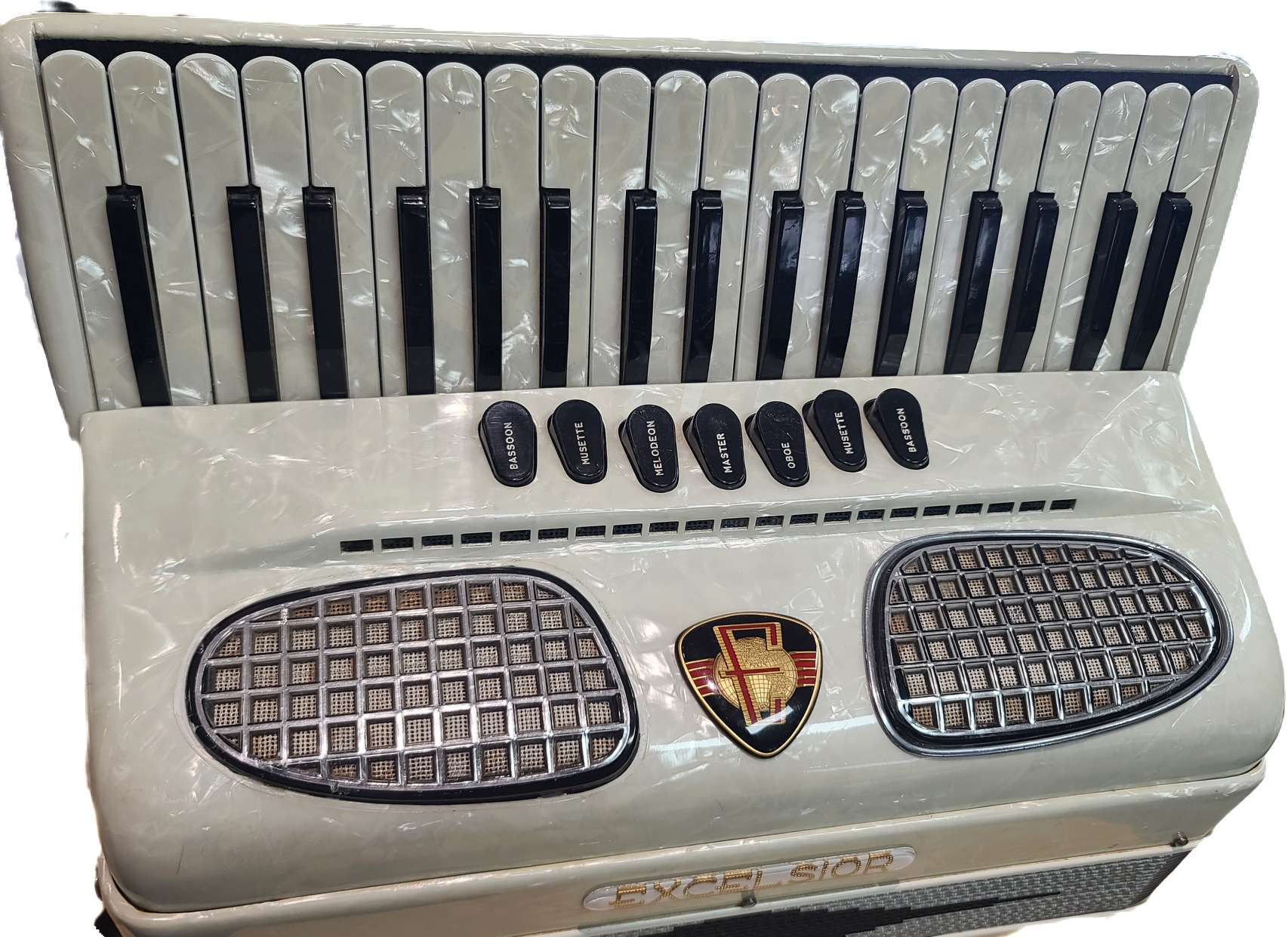 Second Hand Excelsior 80 Bass Piano Accordion Pearl White