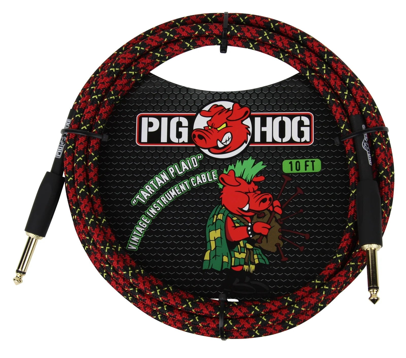 Pig Hog Instrument Cable 10ft, Tartan Plaid