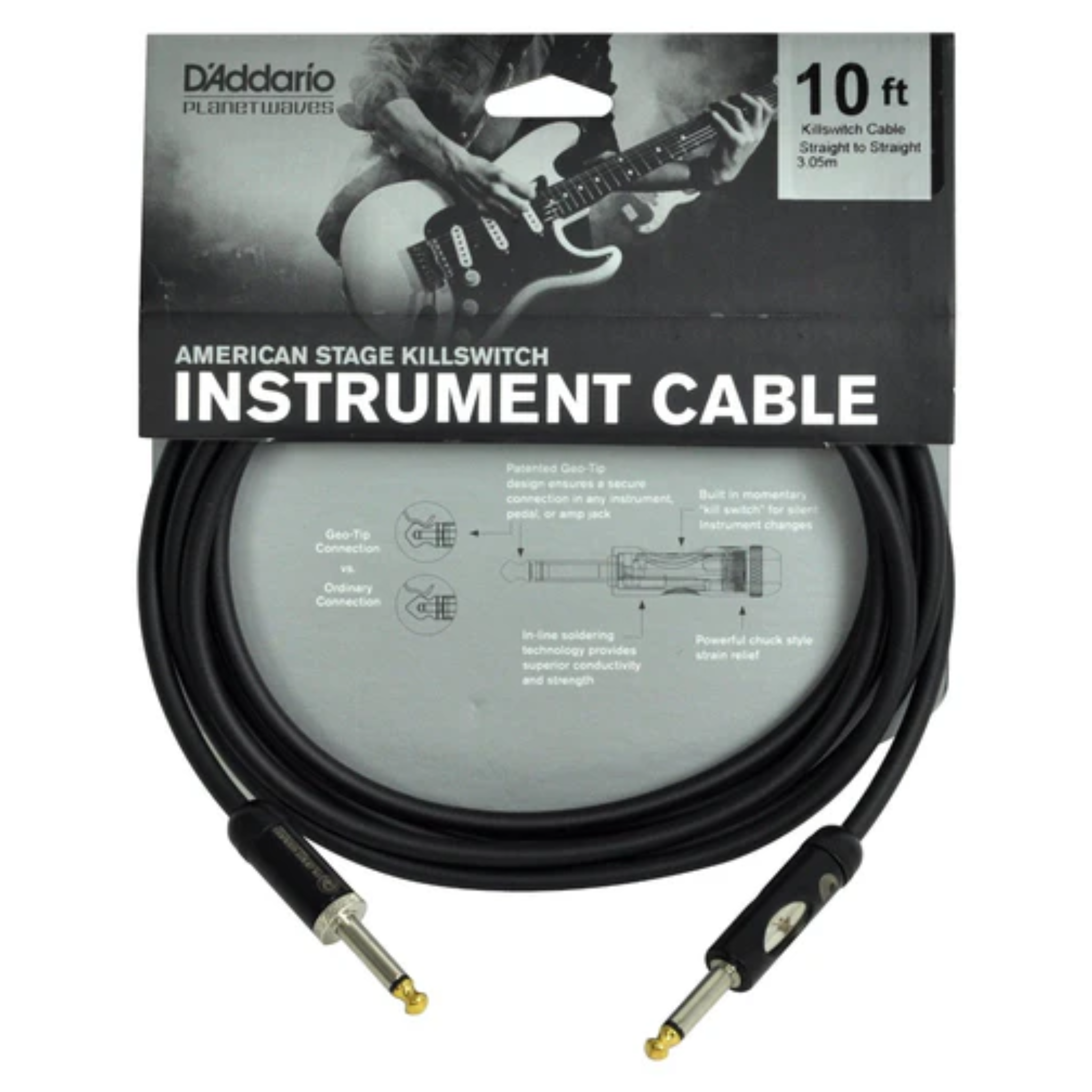 D'Addario American Stage Kill Switch Instrument Cable, 10 feet