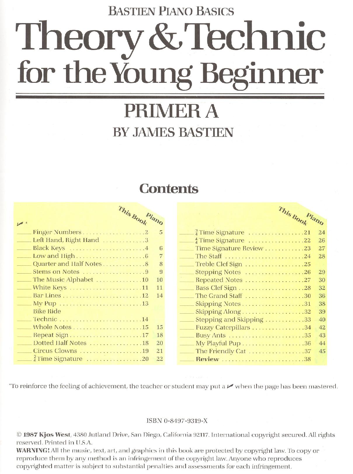 Bastien Theory & Technic for the Young Beginner, Primer A