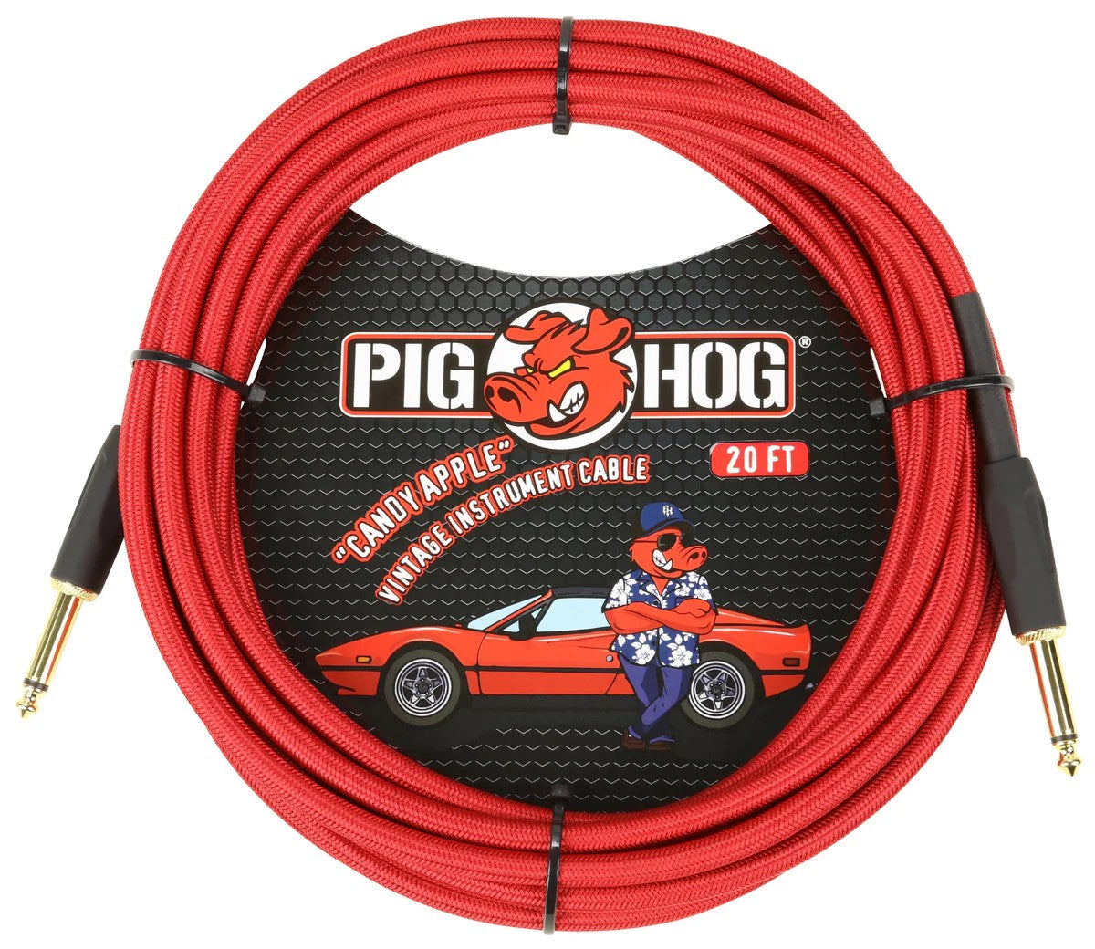 Pig Hog Instrument Cable 20ft, Candy Apple Red