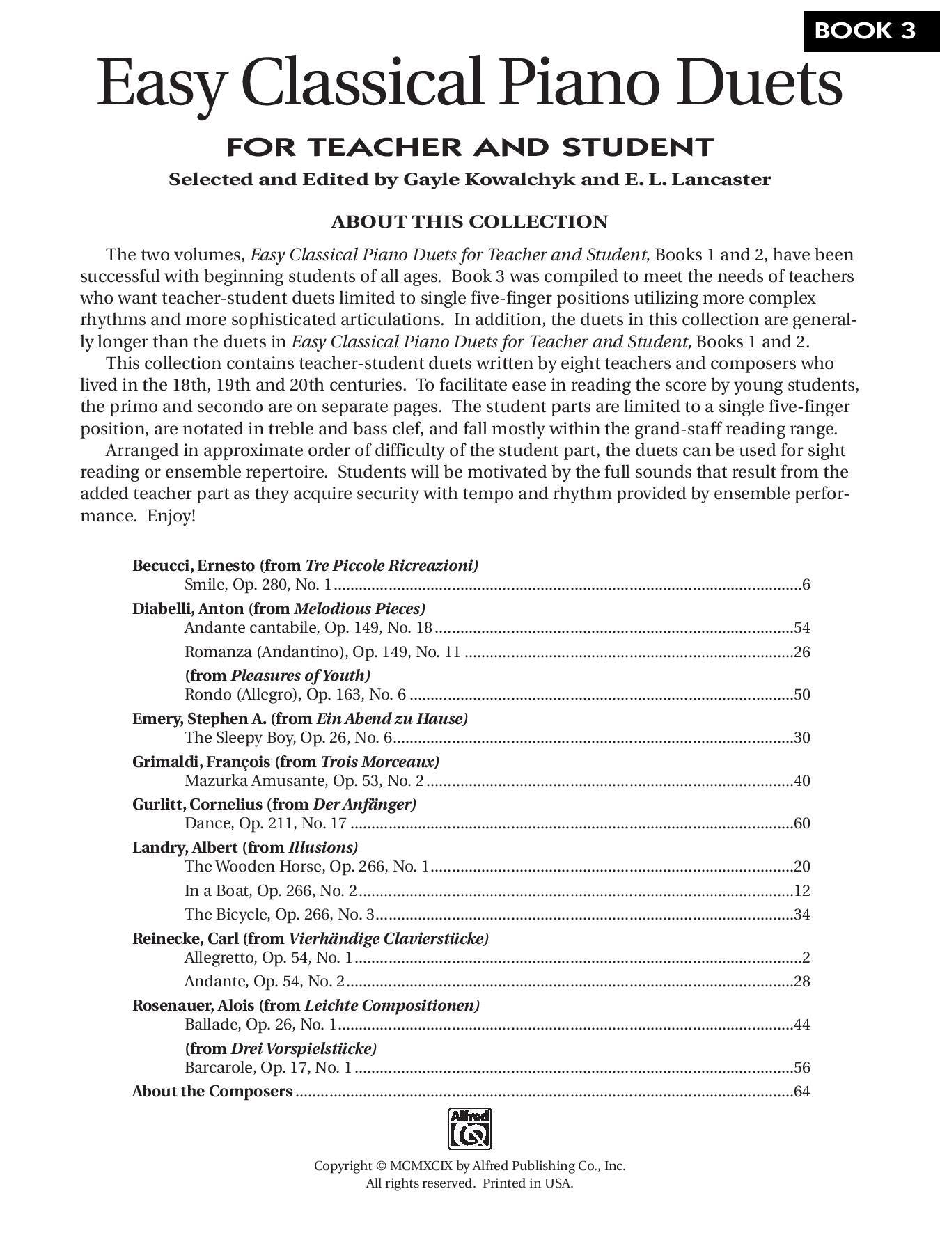 Easy Classical Piano Duets for Teacher and Student, Book 3