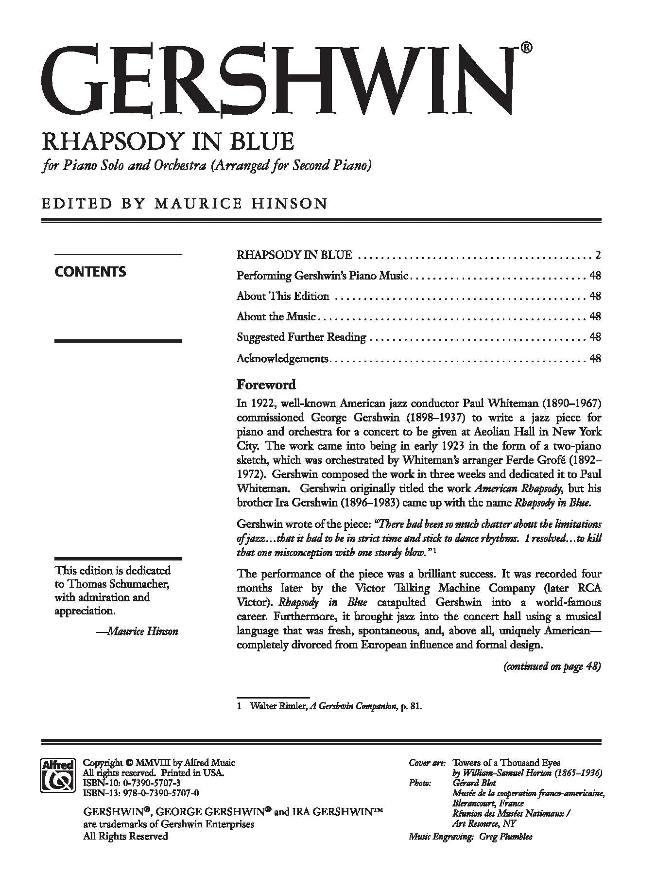 Gershwin: Rhapsody in Blue For Piano Solo and Orchestra (Arranged for Second Piano)