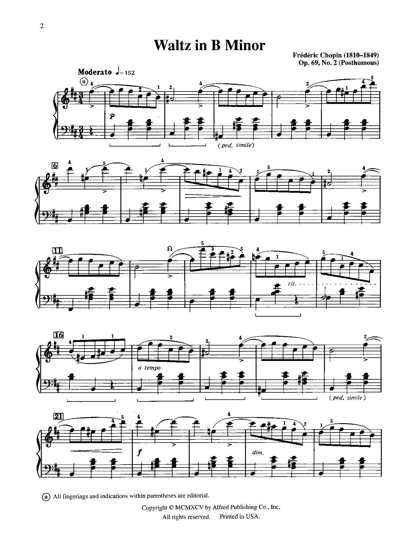 Chopin: Waltz in B Minor, Opus 69, No. 2
