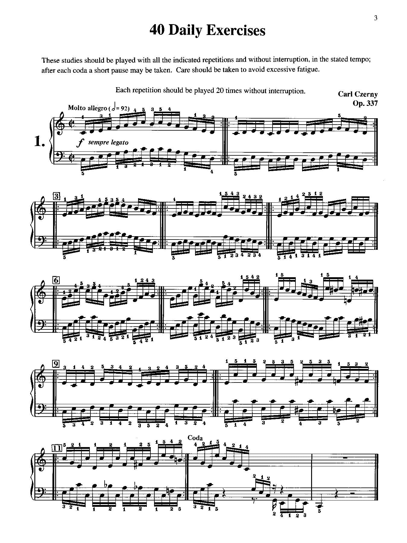 Czerny: 40 Exercises, Opus 337