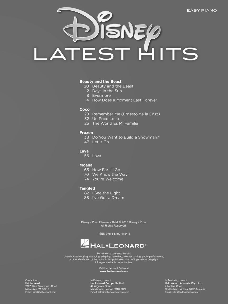 Disney Latest Hits for Easy Piano