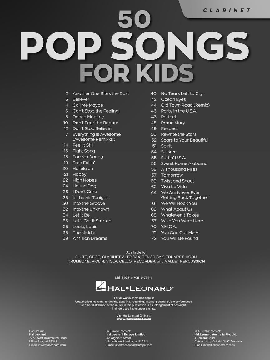 50 Pop Songs for Kids for Clarinet