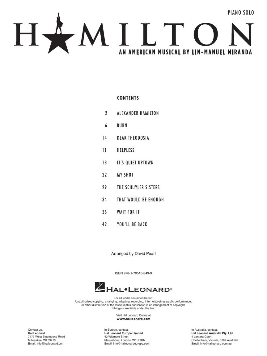 Hamilton: An American Musical for Piano Solo