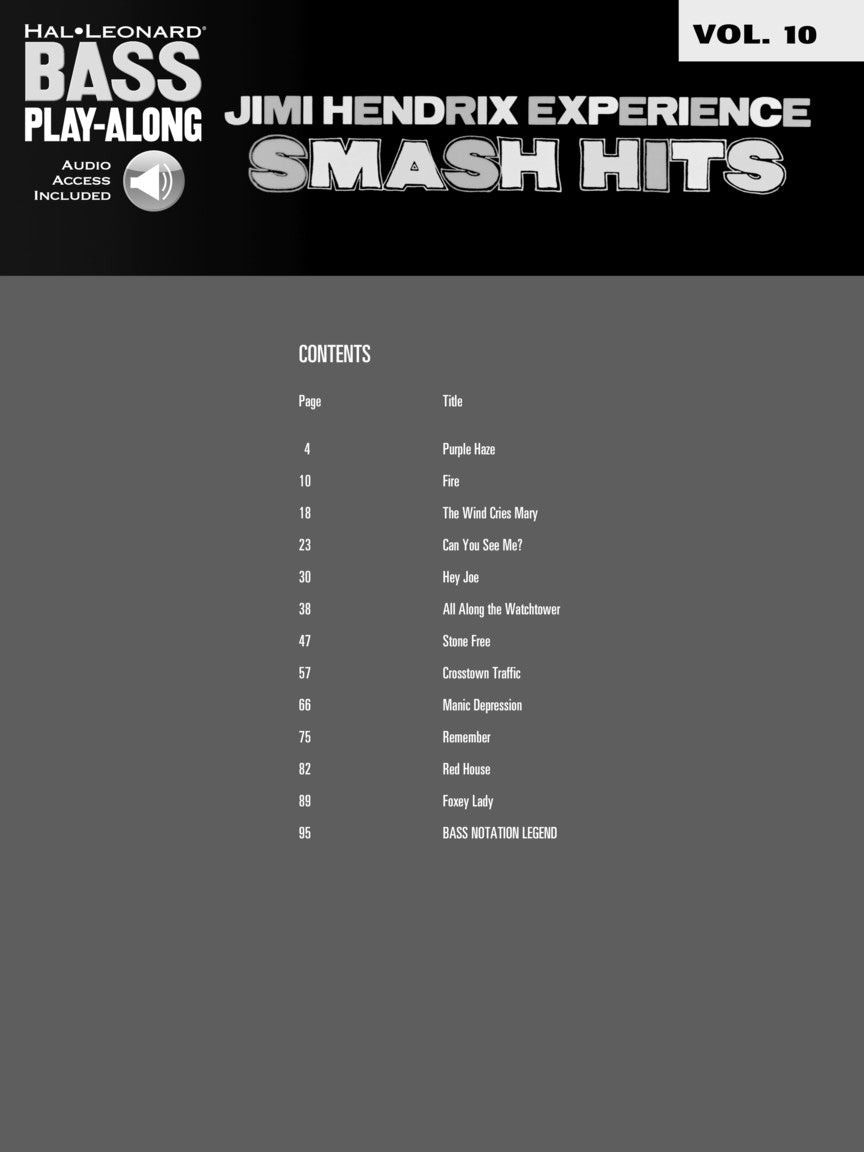 Jimi Hendrix - Smash Hits, Bass Play-Along Volume 10