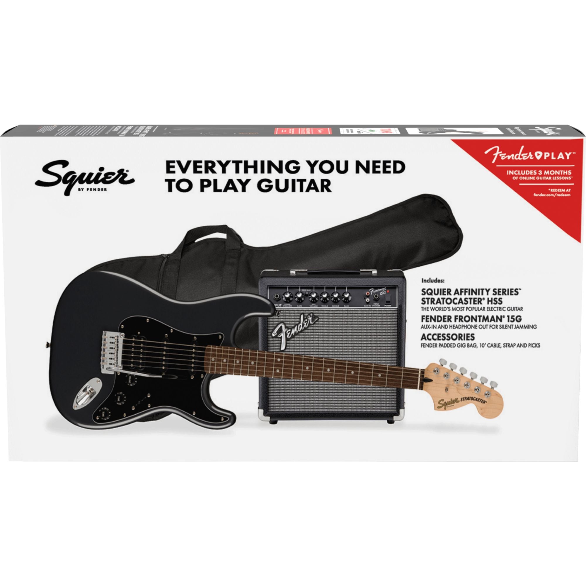 Squier Affinity Series Stratocaster HSS Electric Guitar Pack with Fender 15G Amp, Lead, Strap and more