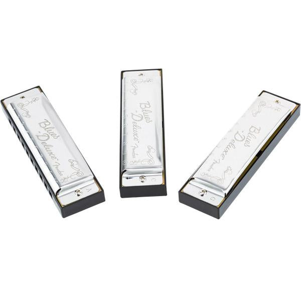 Fender Blues Deluxe Harmonica, Pack of 3, with Case