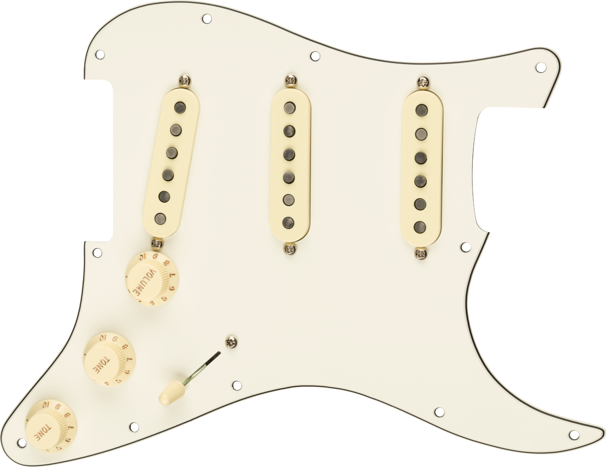 Fender Pre-Wired Strat Pickguard, Custom Shop Custom '69 SSS, Parchment 11 Hole PG
