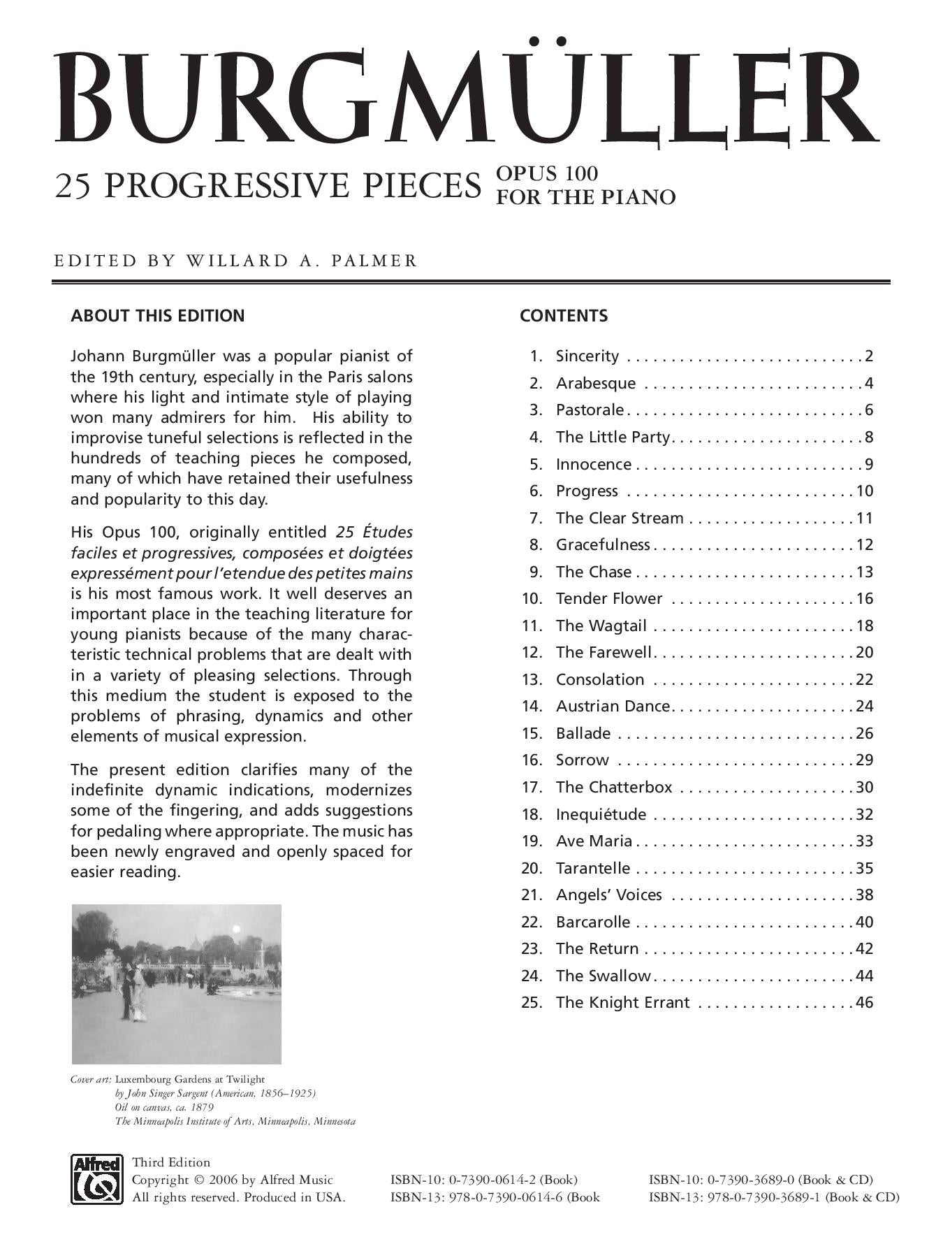 Burgmüller: 25 Progressive Pieces, Opus 100 for Piano Solo