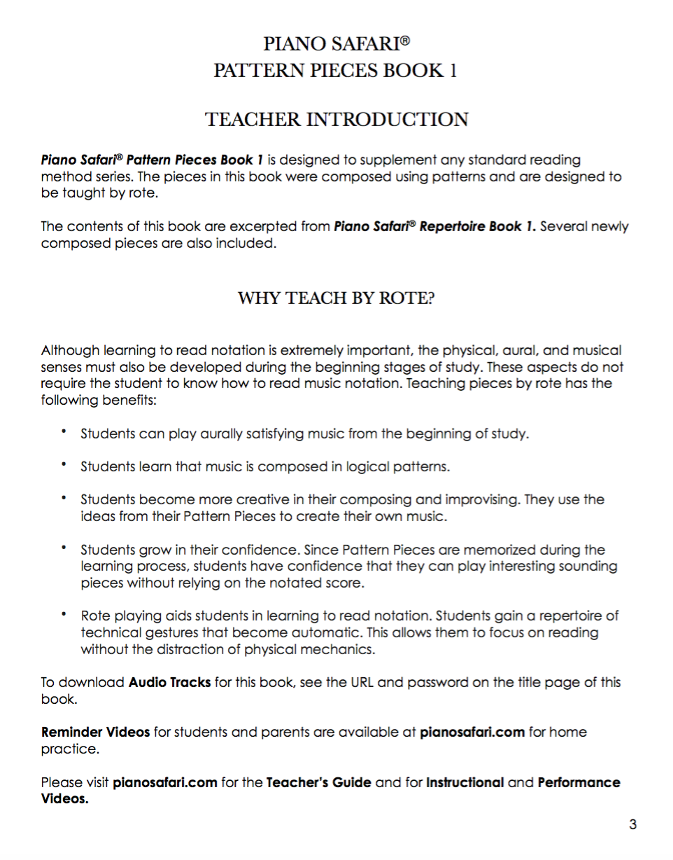 Piano Safari Pattern Pieces 1