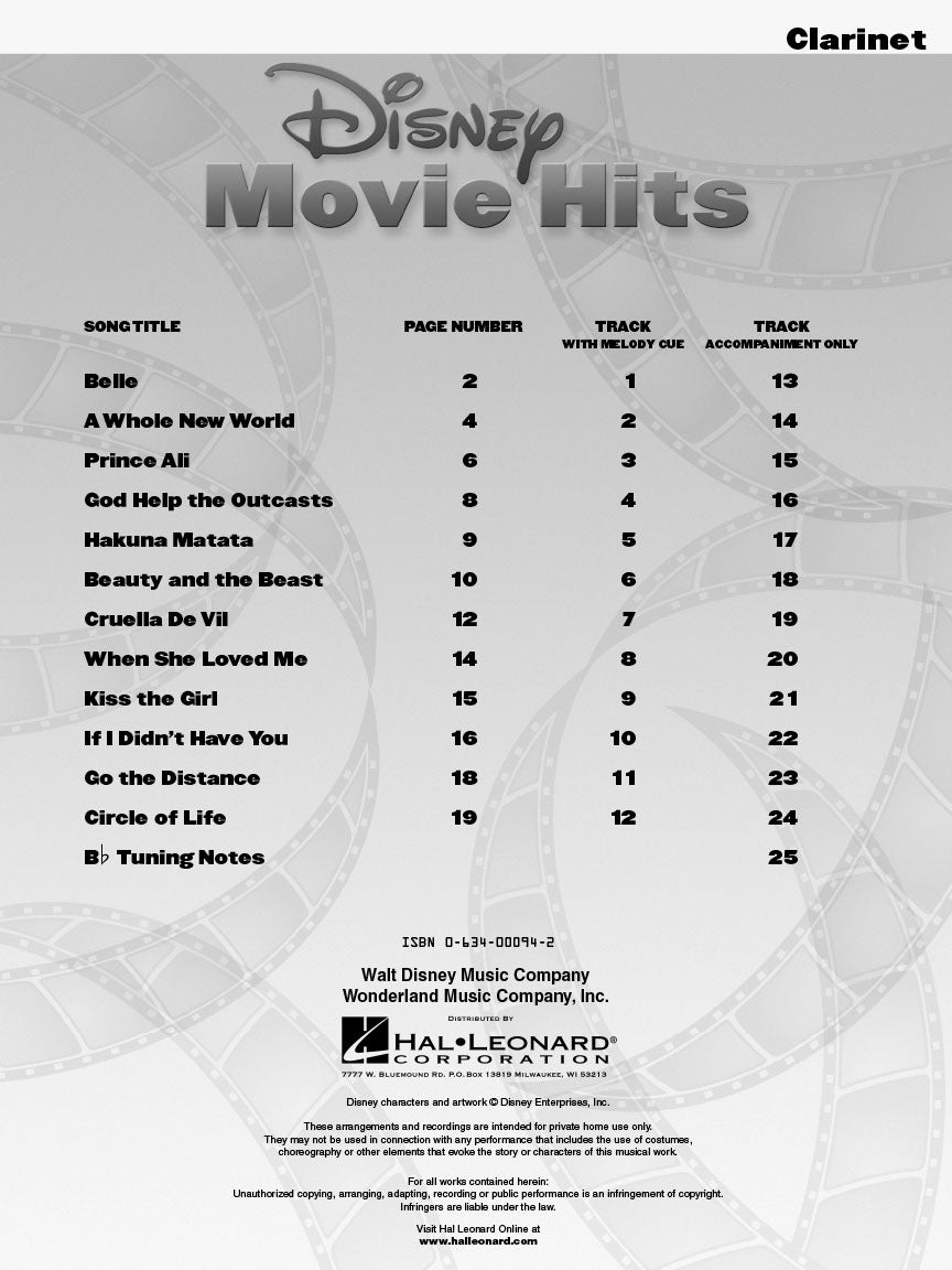 Disney Movie Hits for Clarinet
