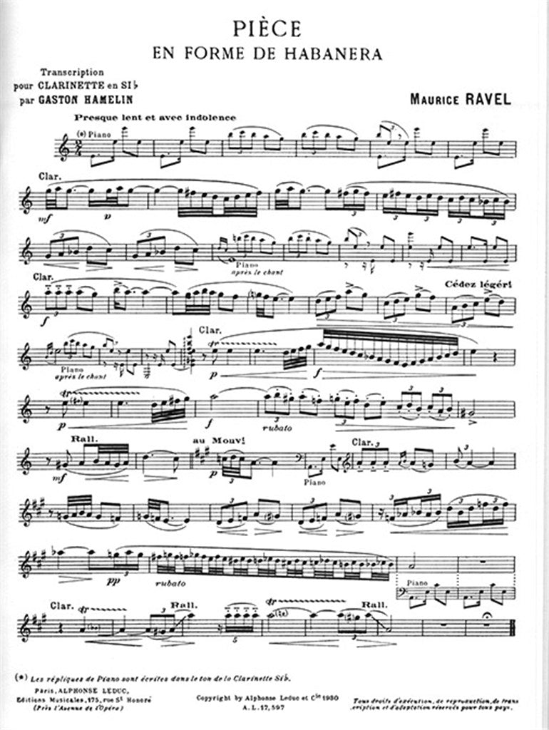 Ravel: Piece en Forme de Habanera for Clarinet & Piano