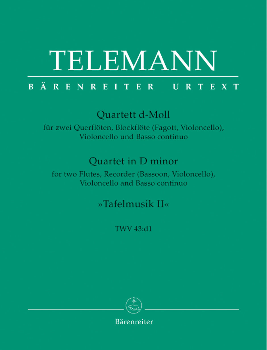 Telemann: Quartet in D Minor for 2 Flutes, Recorder (or Cello, Bassoon), Cello & Basso Continuo