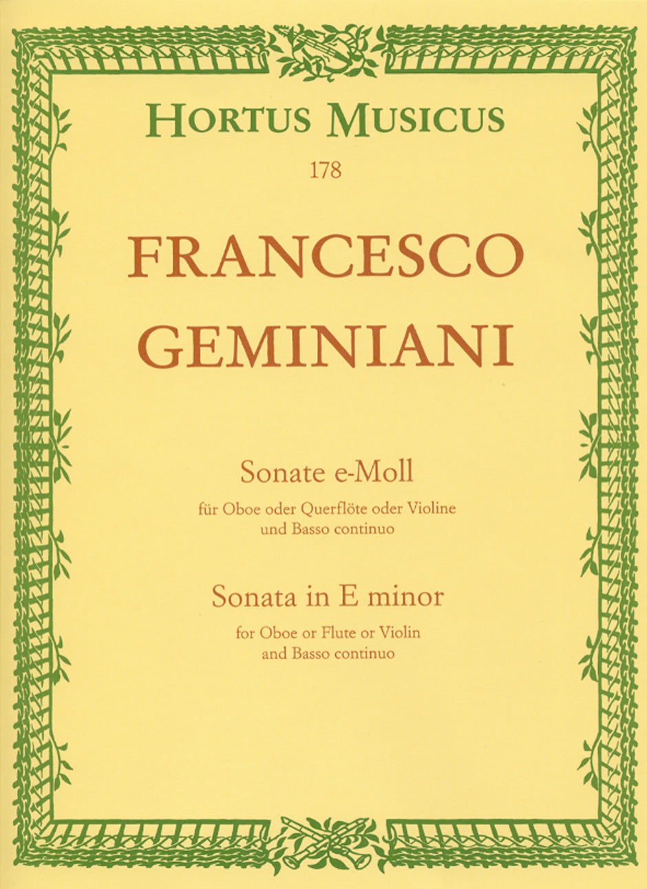 Geminiani: Sonata in E for Oboe (or Flute) & Basso Continuo