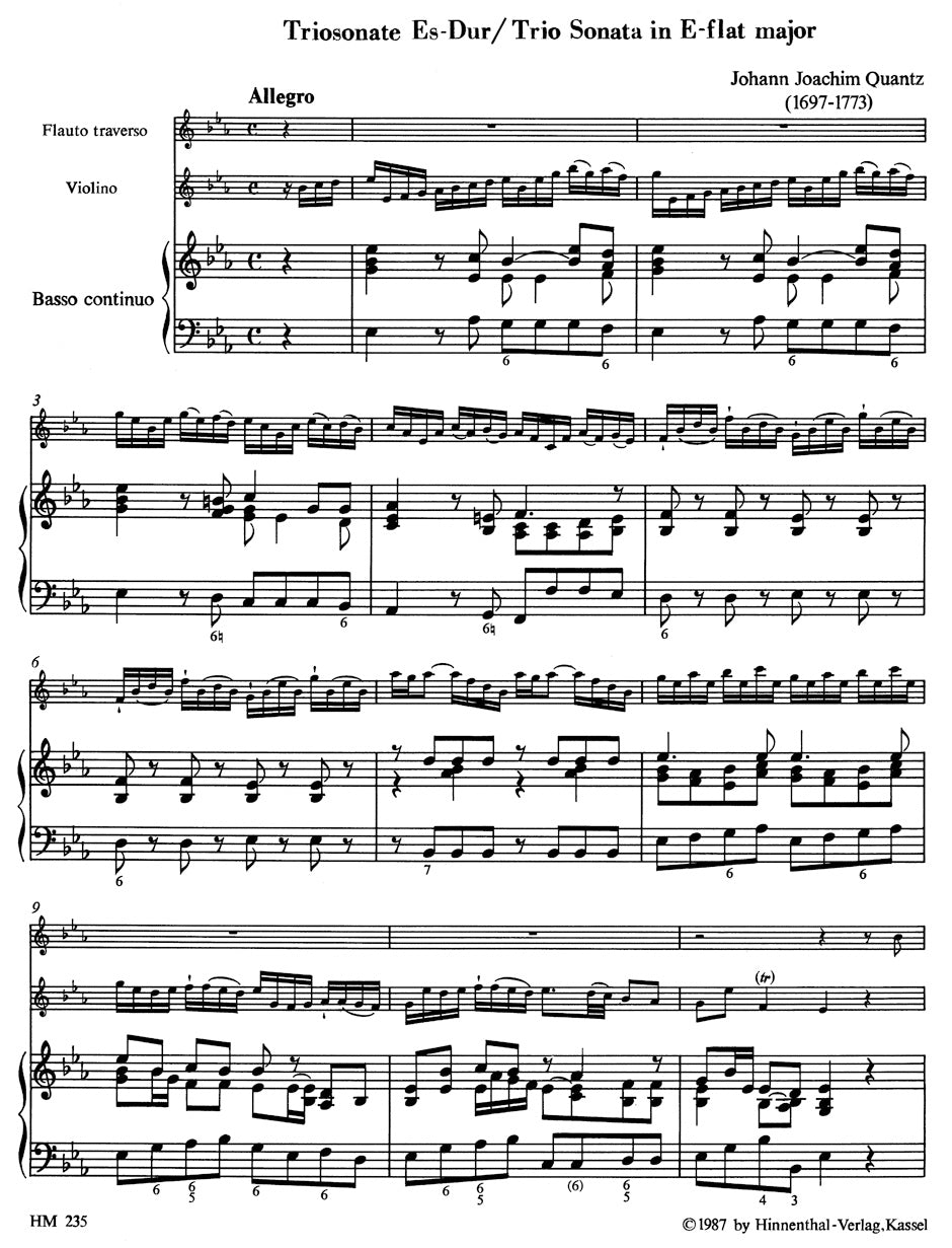 Quantz: Trio Sonata in E Flat for Flute, Violin & Basso Continuo