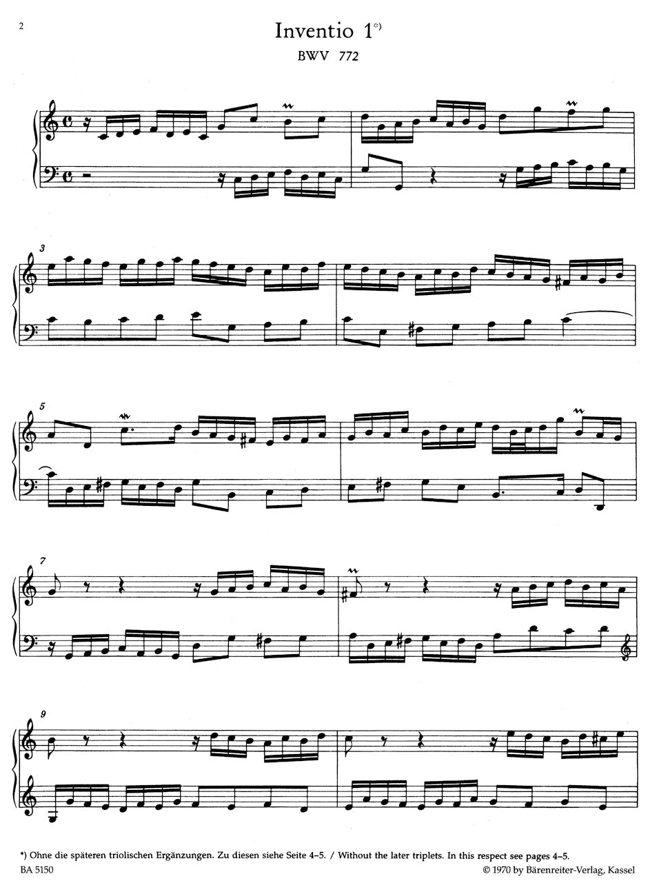 Bach: Inventions & Sinfonias BWV 772-801 for Piano Solo