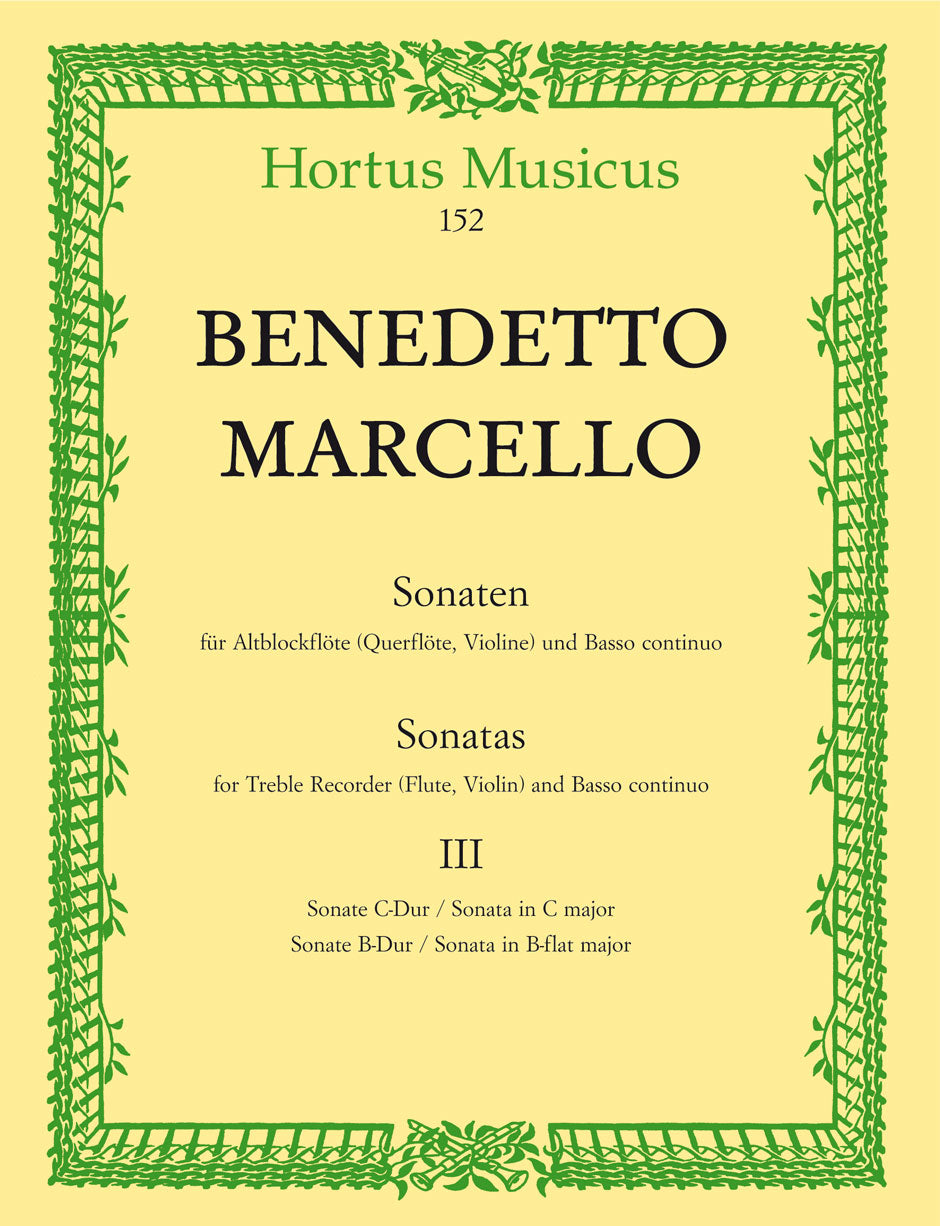 Marcello: Six Sonatas: Op 2 - Vol 3 for Treble Recorder & Basso Continuo