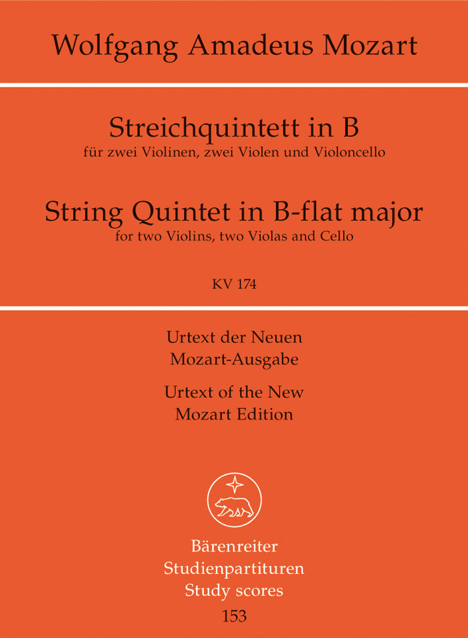 Mozart: String Quintet B Flat K174 - Study Score