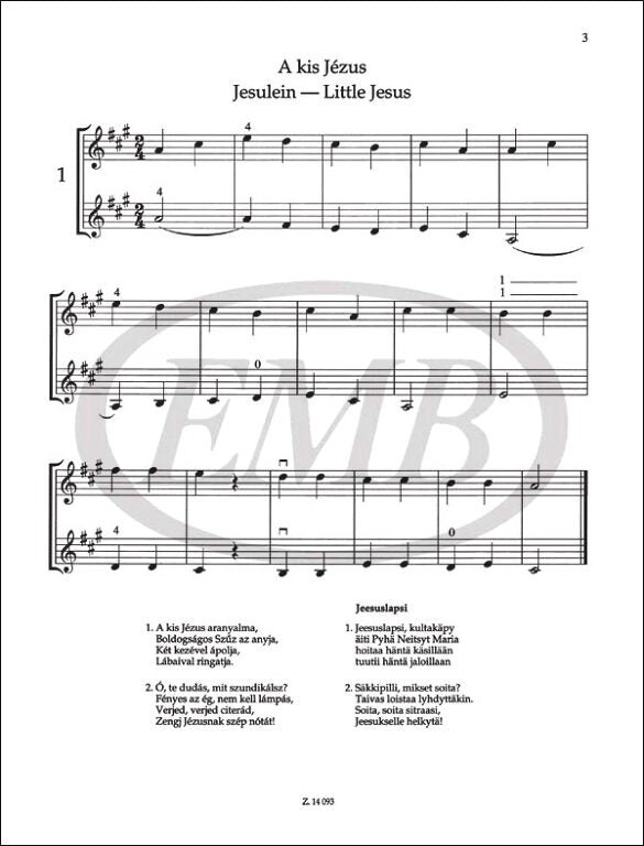 Papp: Hungarian Christmas Songs for 2 or 3 Violins