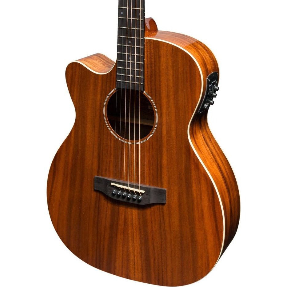 Martinez 'Southern Star Series' Left Handed Koa Solid Top Acoustic-Electric Small Body Cutaway Guitar (Natural Gloss)