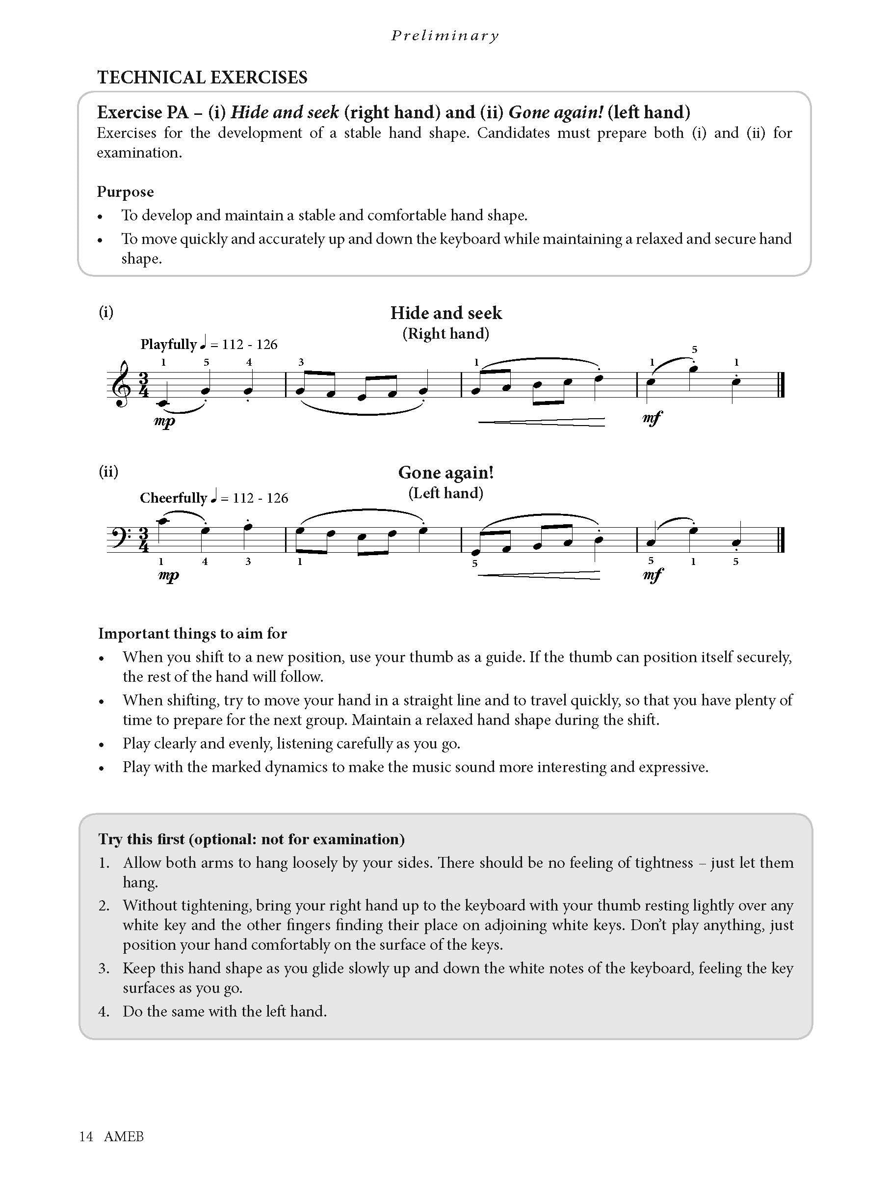 AMEB Piano Technical Work 2018 – Level 1 (Preliminary to Grade 4)