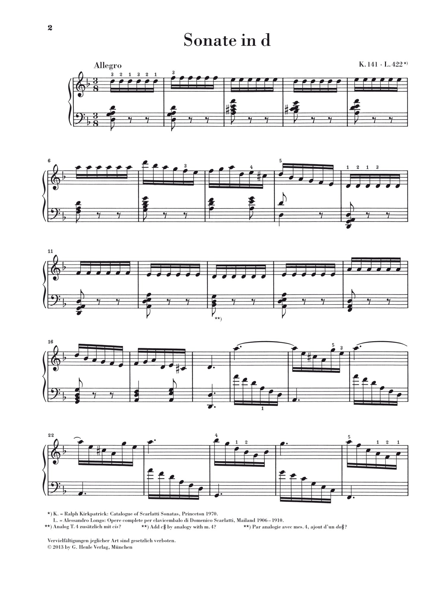 Scarlatti: Piano Sonata in D Minor K 141, L 422