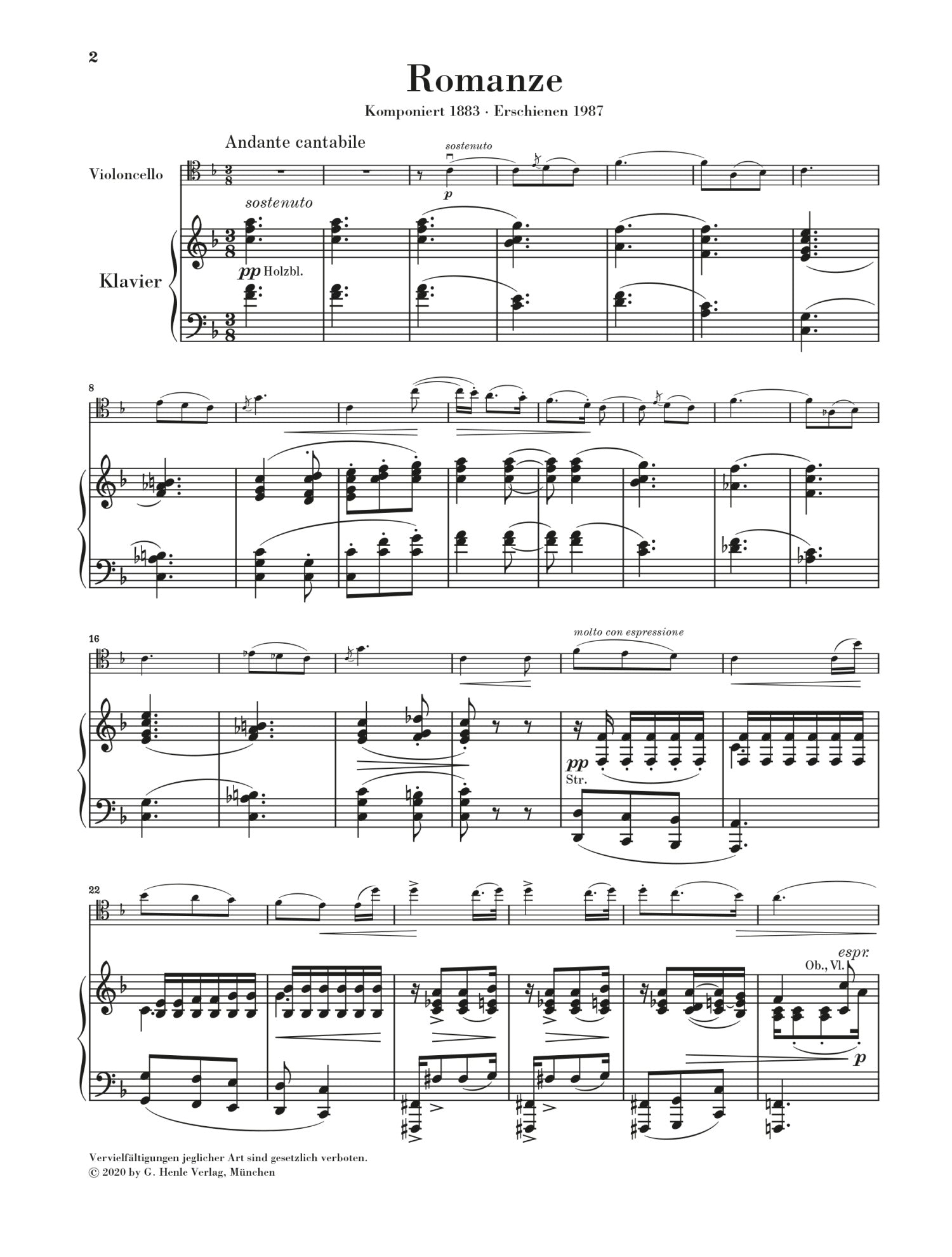 Strauss: Cello Romance in F Major for Cello & Piano