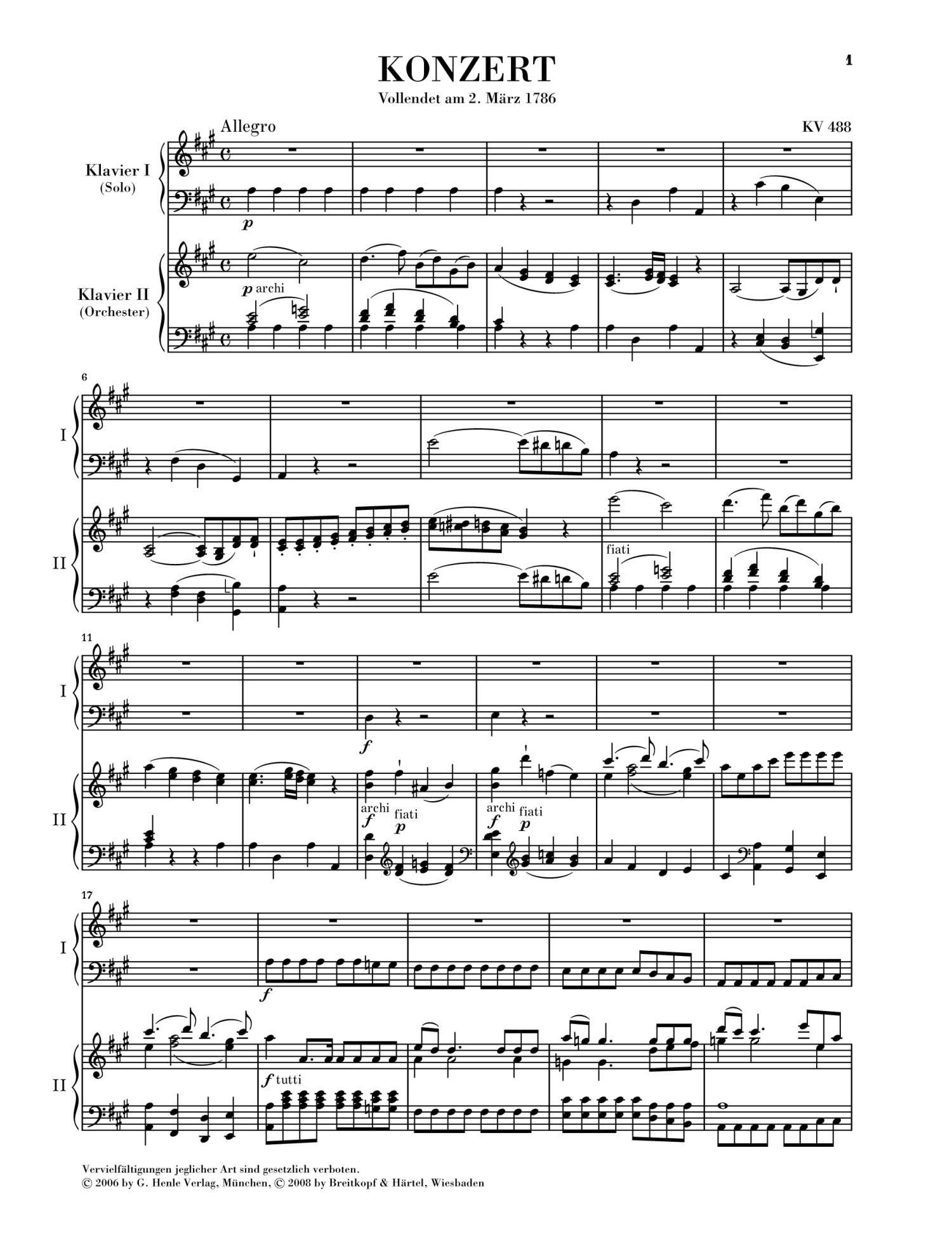 Mozart: Piano Concerto in A Major K 488 for 2 Pianos 4 Hands