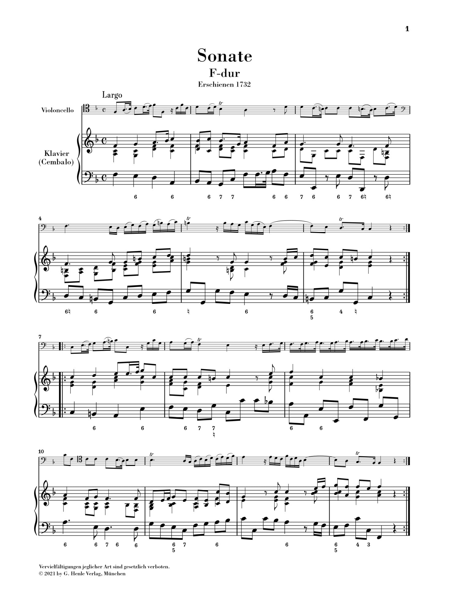 Marcello: Sonata no. 1 F major for Violoncello and Basso continuo