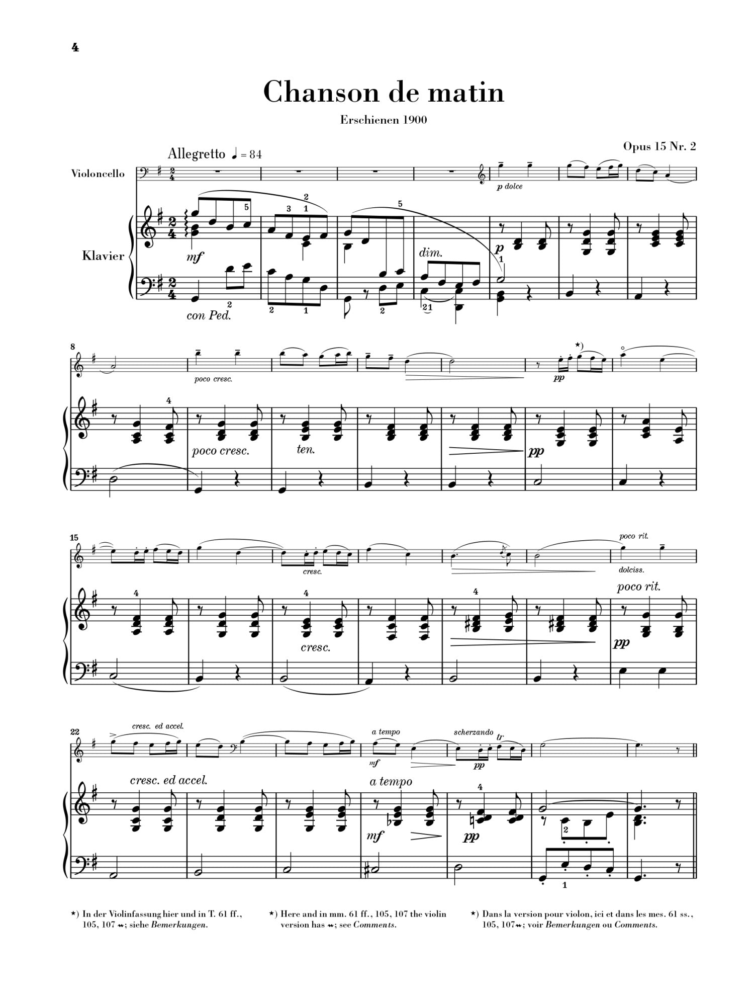 Elgar: Chanson de nuit, Chanson de matin op. 15 for Cello & Piano