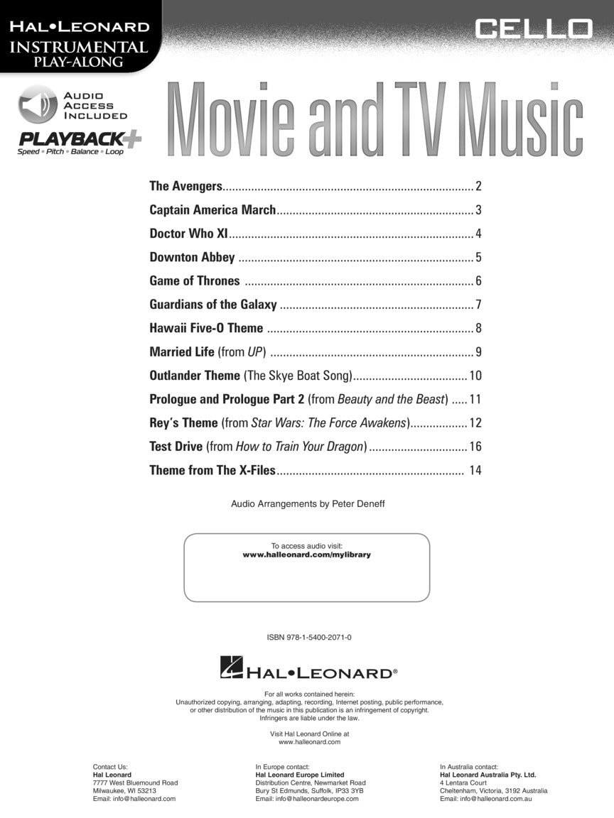 Movie and TV Music for Cello