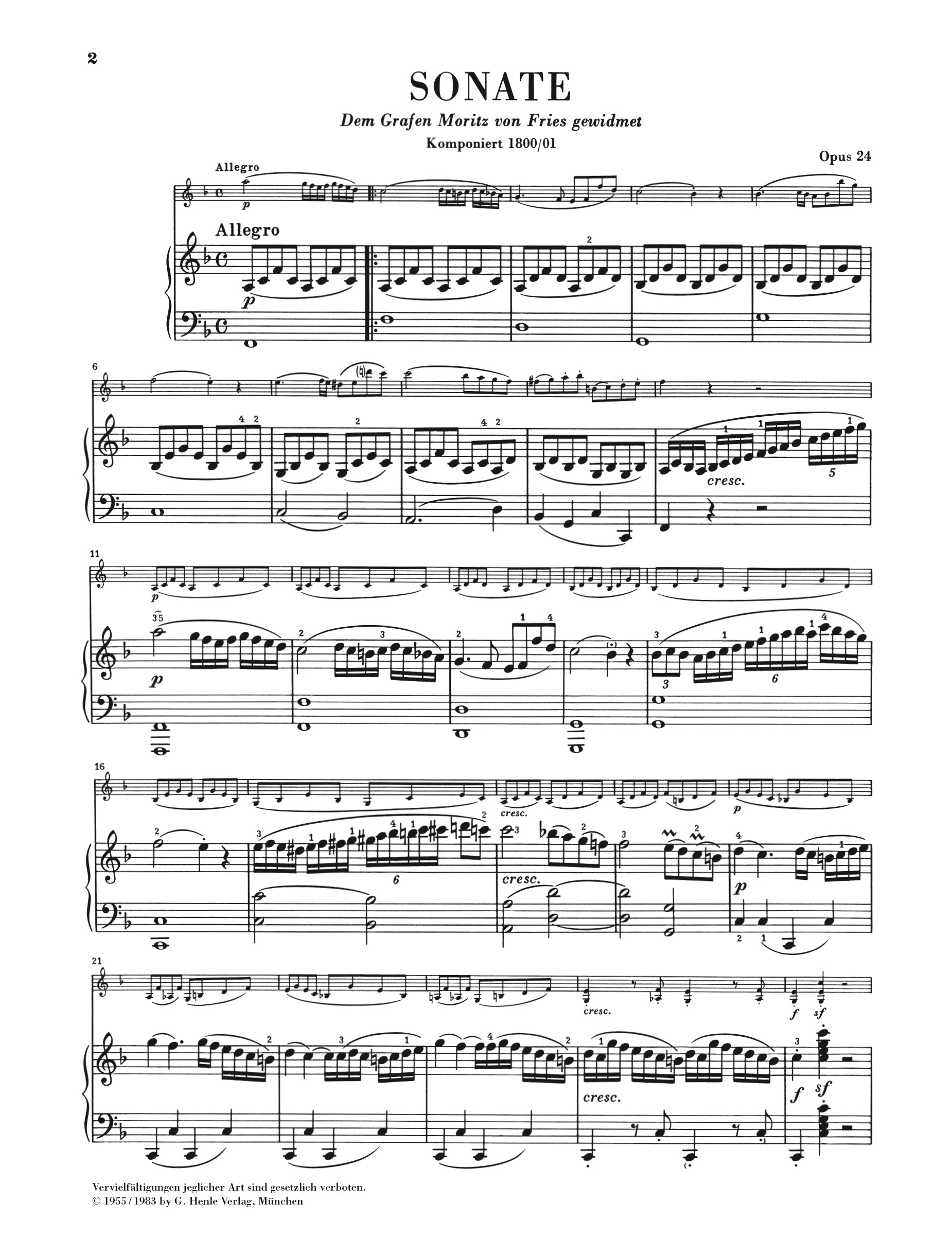 Beethoven: Violin Sonata in F Major Op 24 Spring for Violin & Piano
