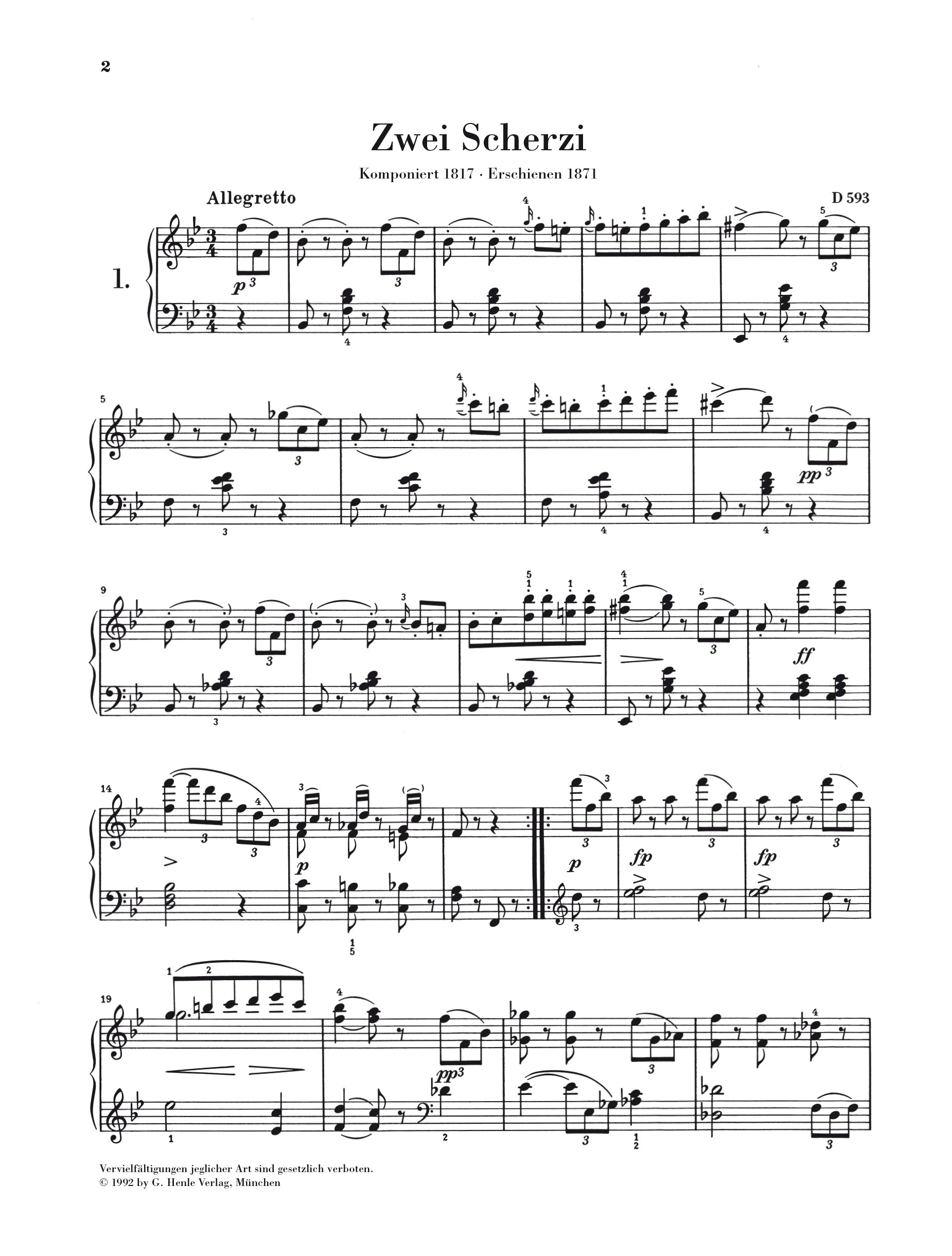 Schubert: 2 Scherzos B flat major and D flat major D 593