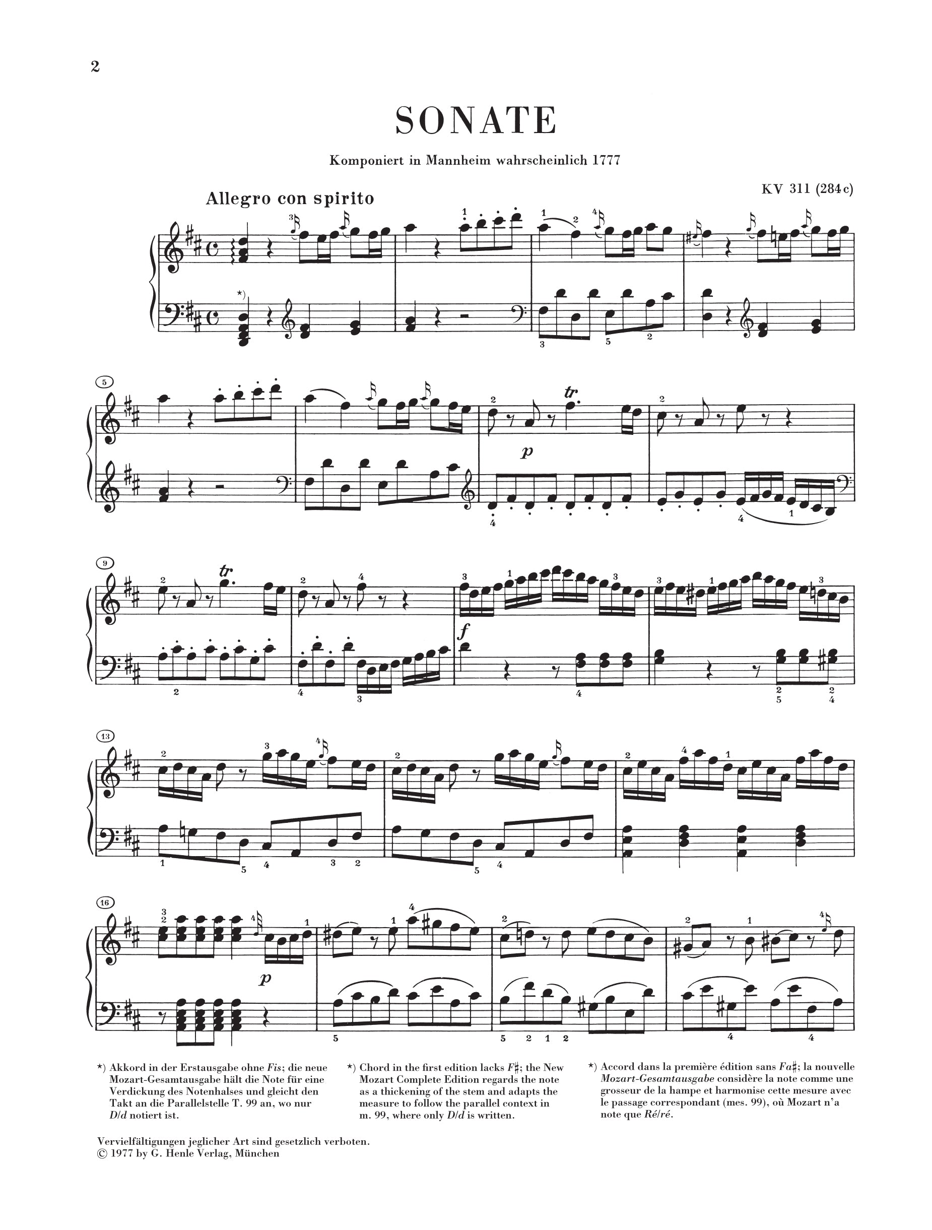 Mozart: Piano Sonata in D Major K 311