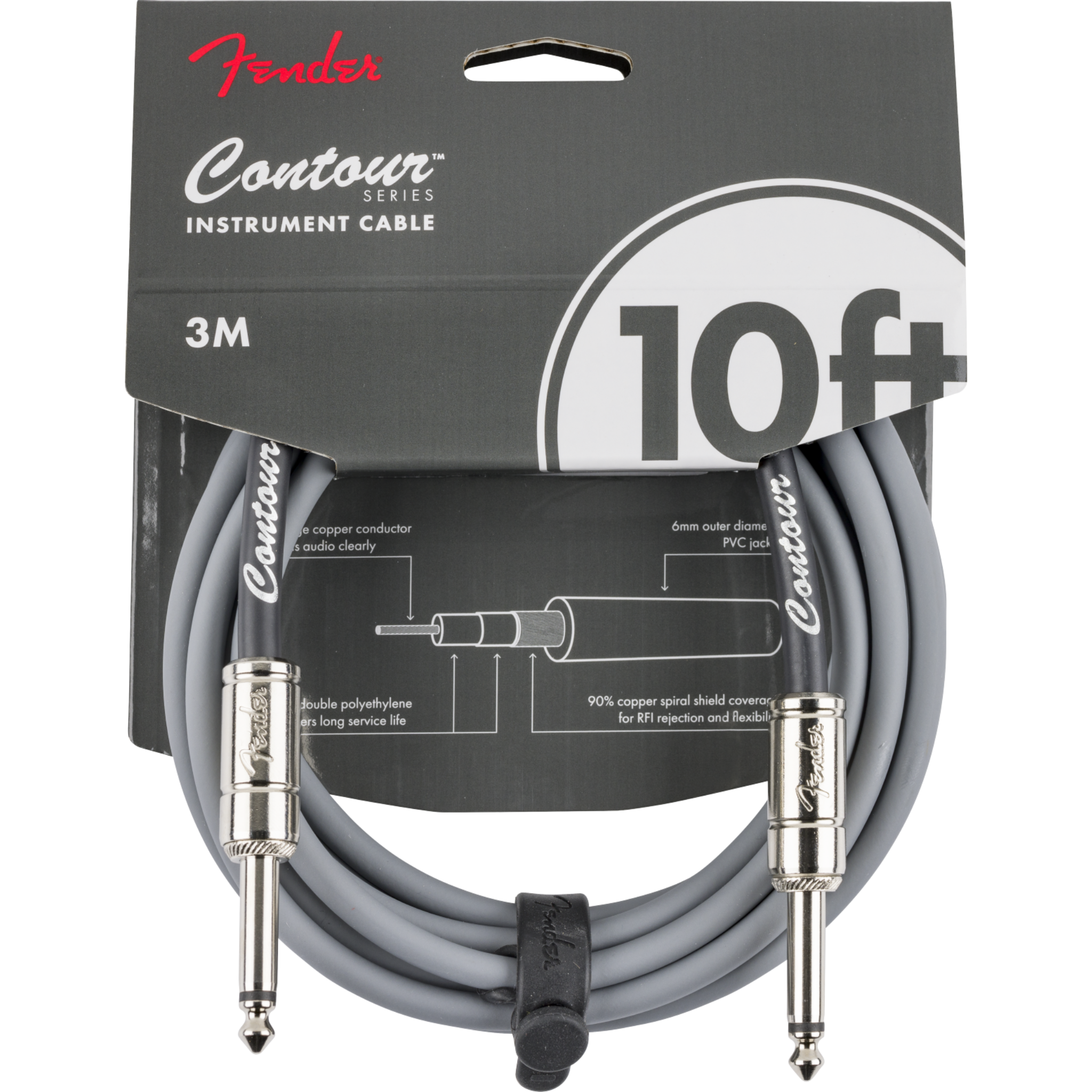 Fender Contour Series Instrument Cable 10ft/3M, Inca Silver