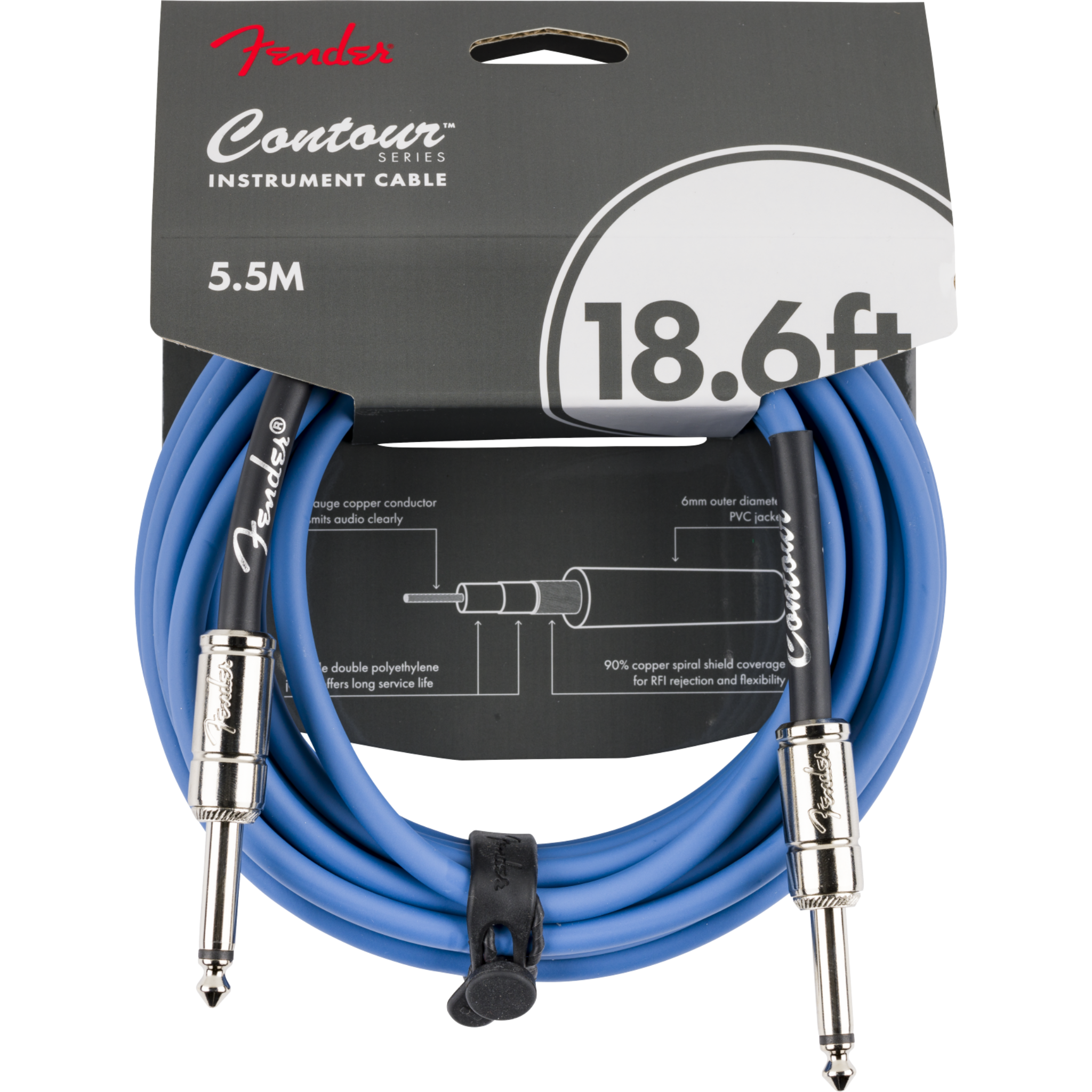 Fender Contour Series Instrument Cable, Lake Placid Blue